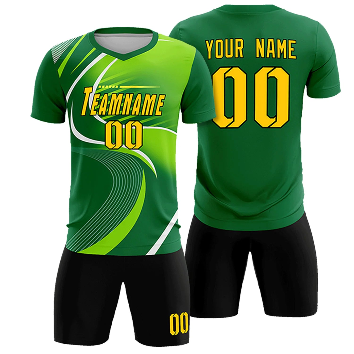 Custom Kelly Green White-Neon Green Casual Printing Sportswear Soccer Sets Jersey