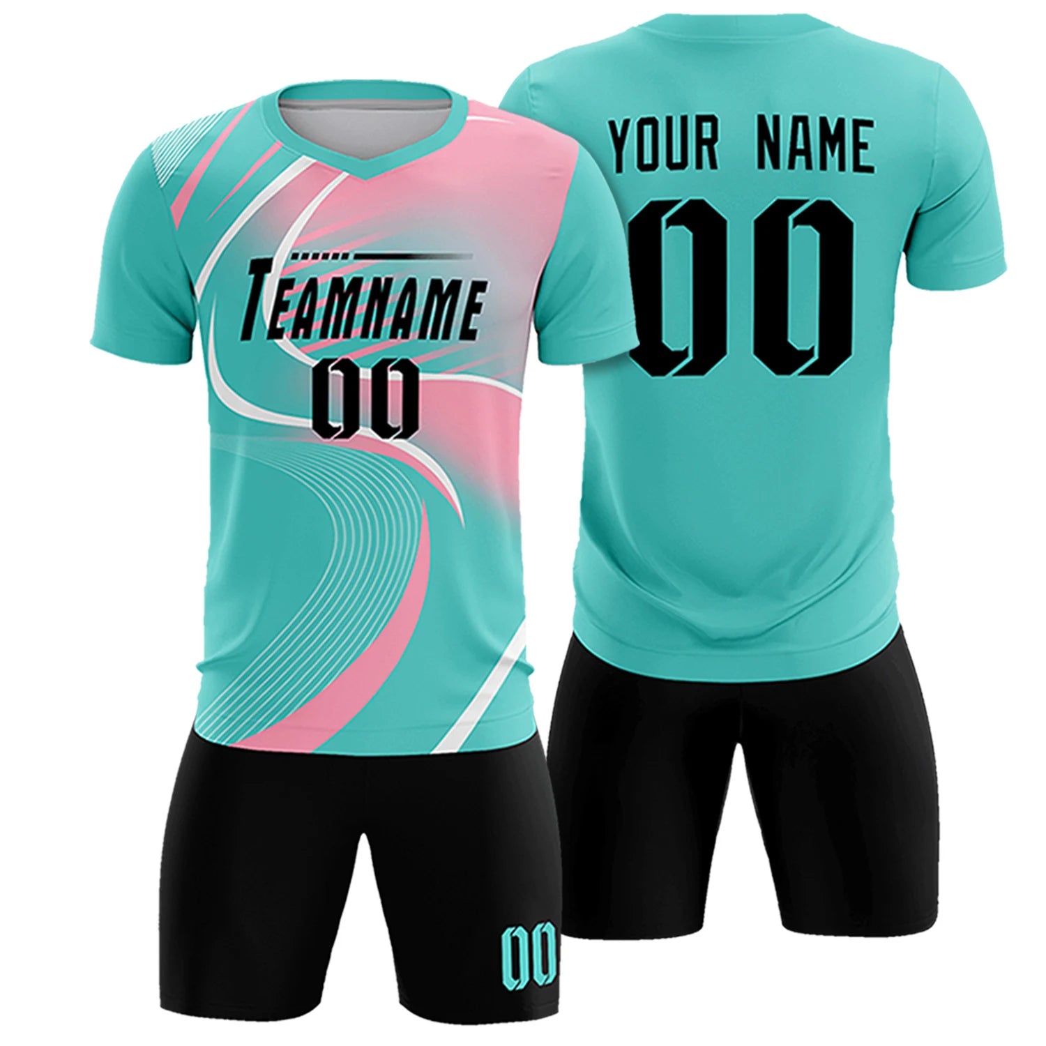 Custom Bright Green White-Pink Casual Printing Sportswear Soccer Sets Jersey