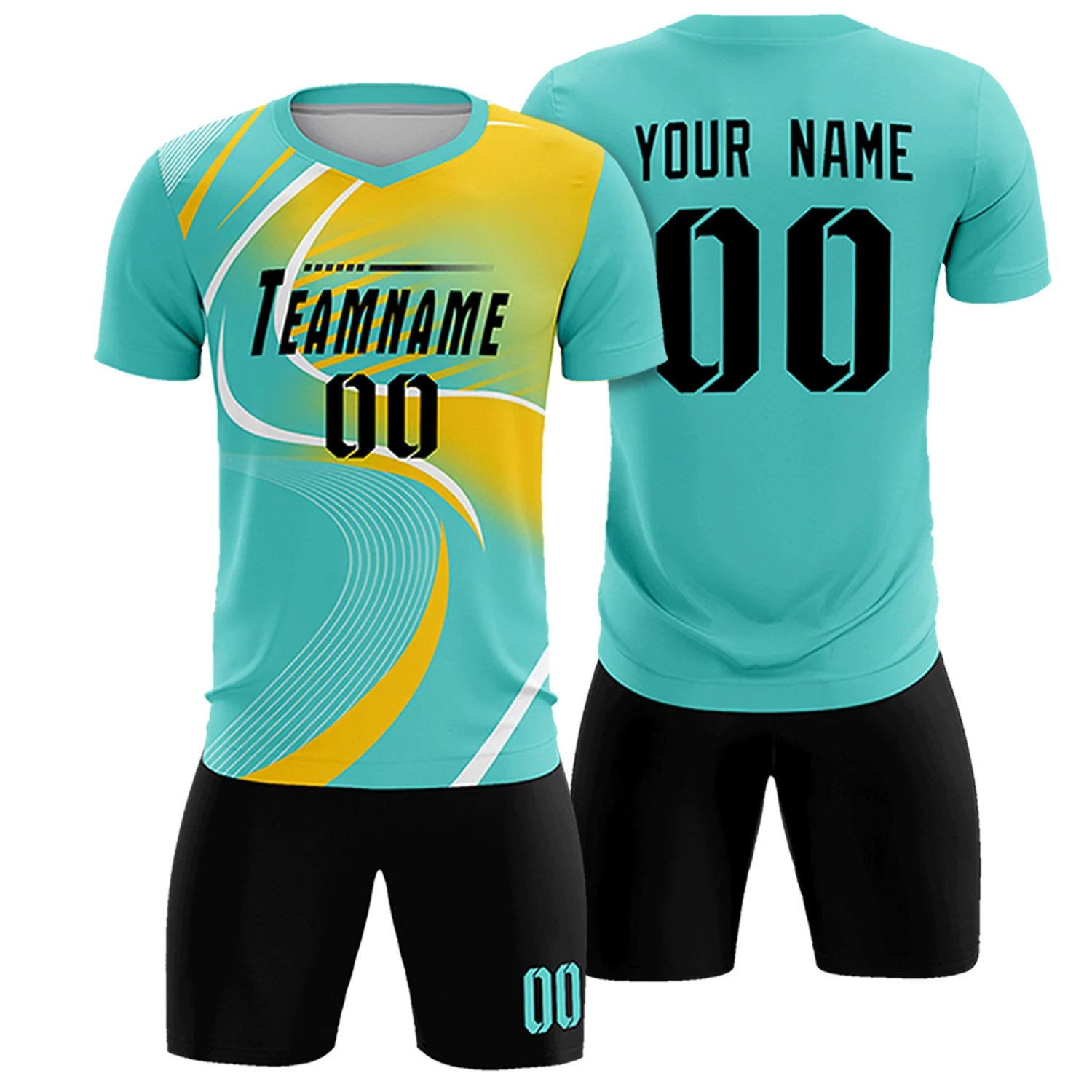 Custom Bright Green White-Gold01 Casual Printing Sportswear Soccer Sets Jersey