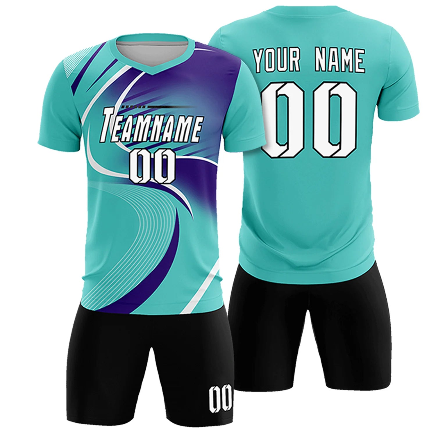 Custom Bright Green White-Purple Casual Printing Sportswear Soccer Sets Jersey