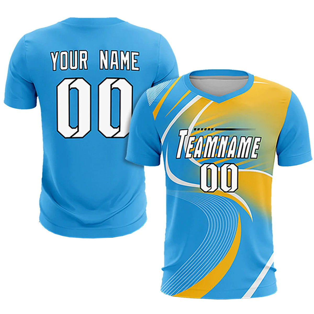 Custom Powder Blue White-Gold01 Casual Printing Sportswear Soccer Sets Jersey