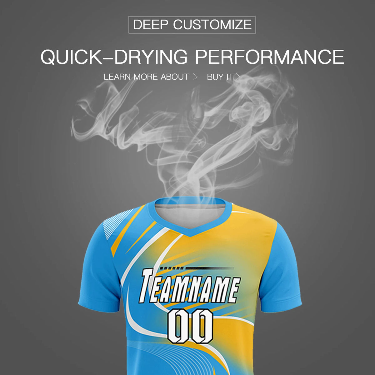 Custom Powder Blue White-Gold01 Casual Printing Sportswear Soccer Sets Jersey