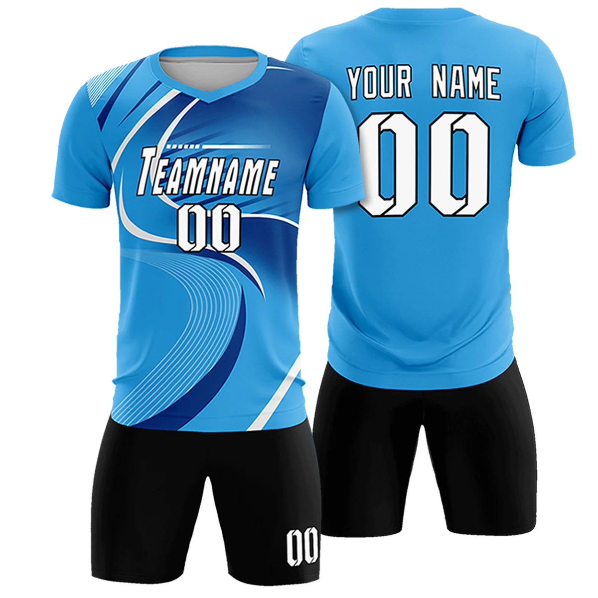 Custom Powder Blue White-Navy Casual Printing Sportswear Soccer Sets Jersey