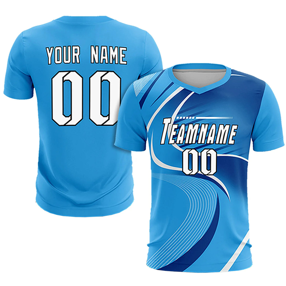 Custom Powder Blue White-Navy Casual Printing Sportswear Soccer Sets Jersey