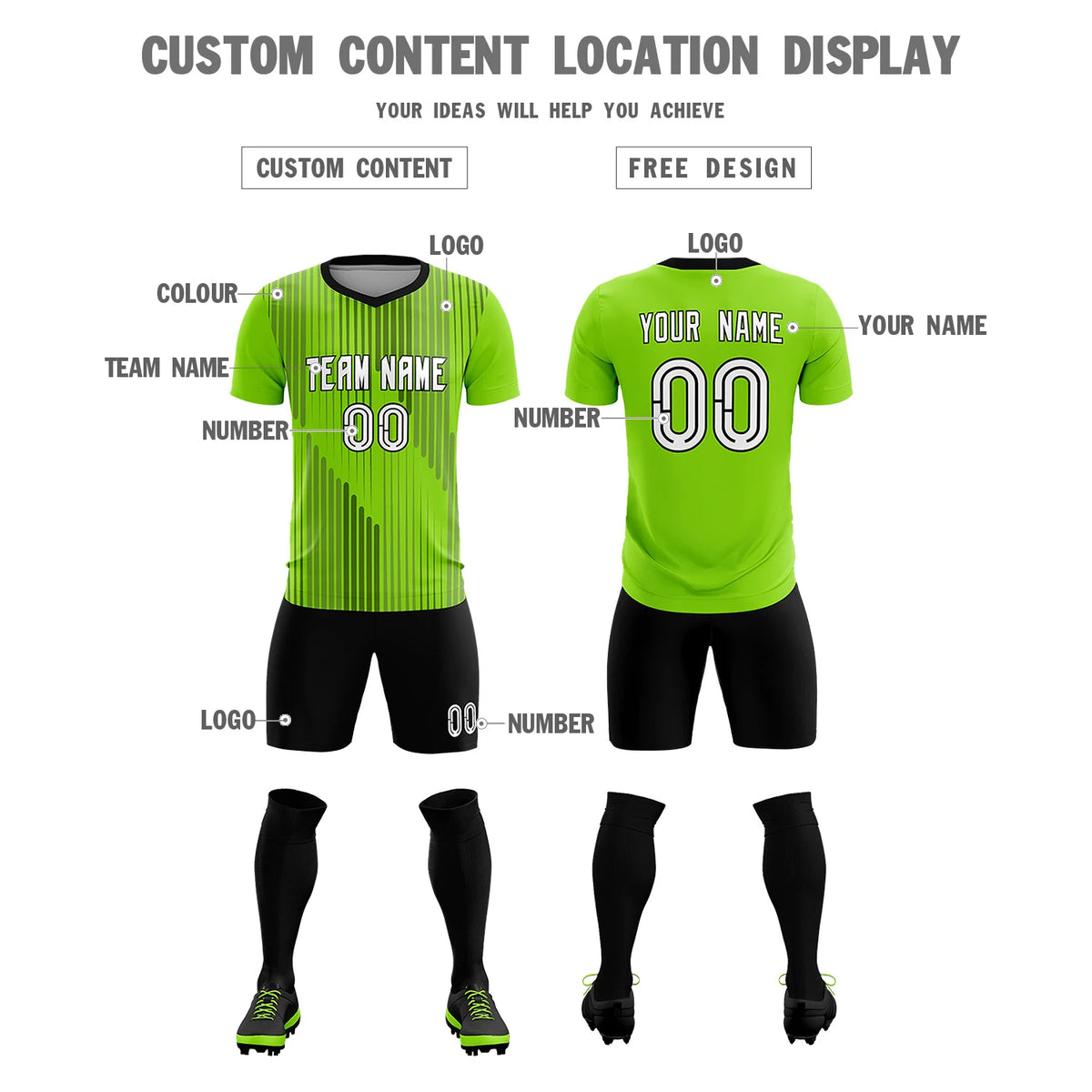 Custom Neon Green Black Soft Training Uniform Soccer Sets Jersey