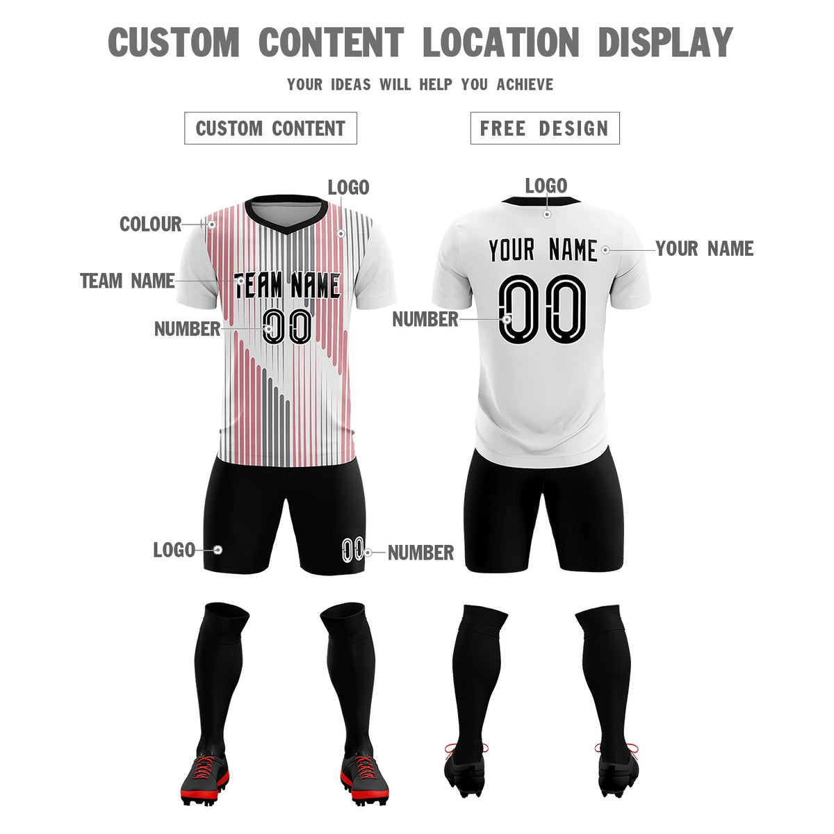 Custom White Black Soft Training Uniform Soccer Sets Jersey