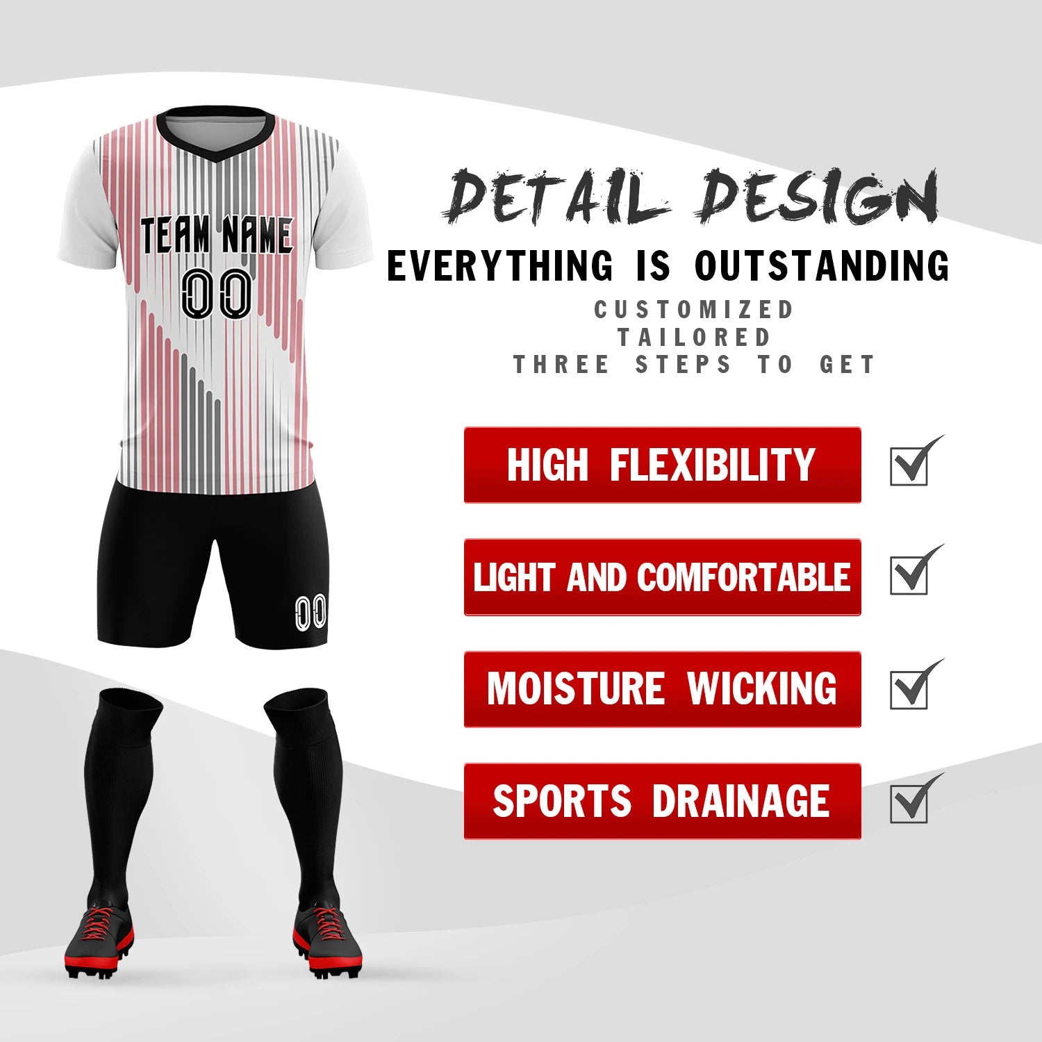 Custom White Black Soft Training Uniform Soccer Sets Jersey