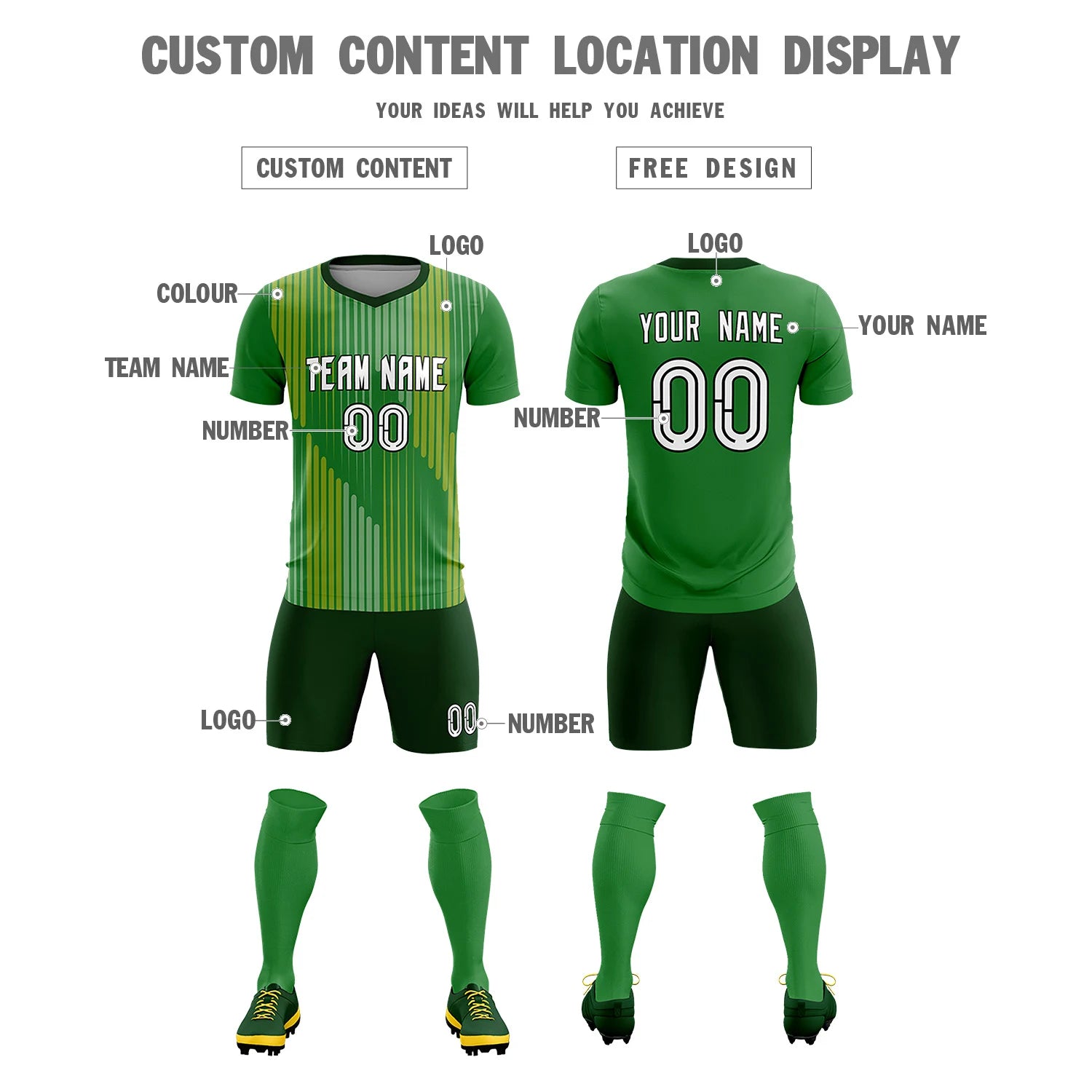 Custom Kelly Green Gold01 Soft Training Uniform Soccer Sets Jersey