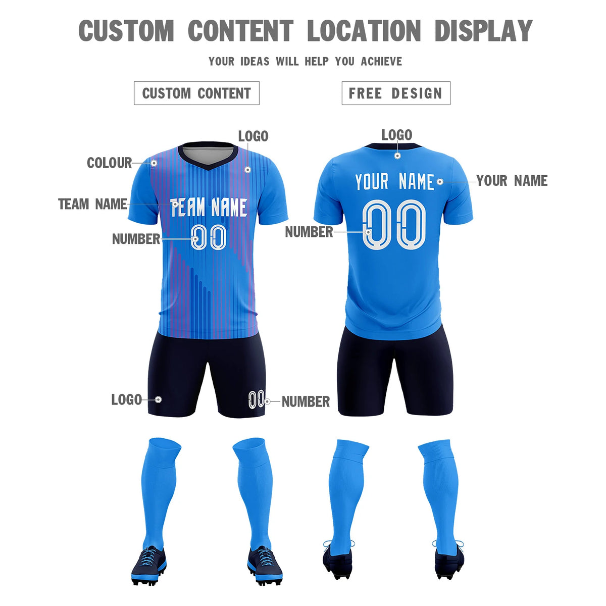 Custom Powder Blue Navy Soft Training Uniform Soccer Sets Jersey