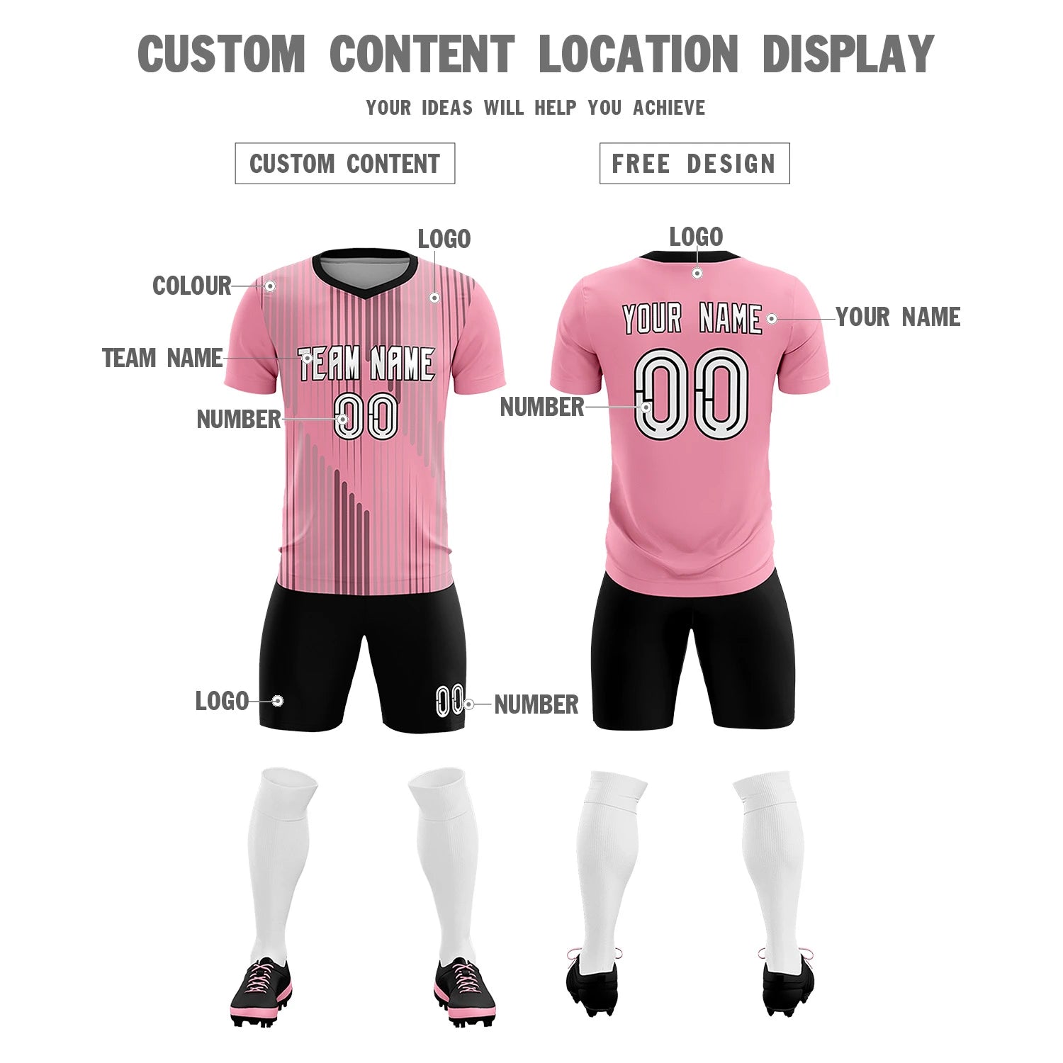 Custom Light Pink Black Soft Training Uniform Soccer Sets Jersey