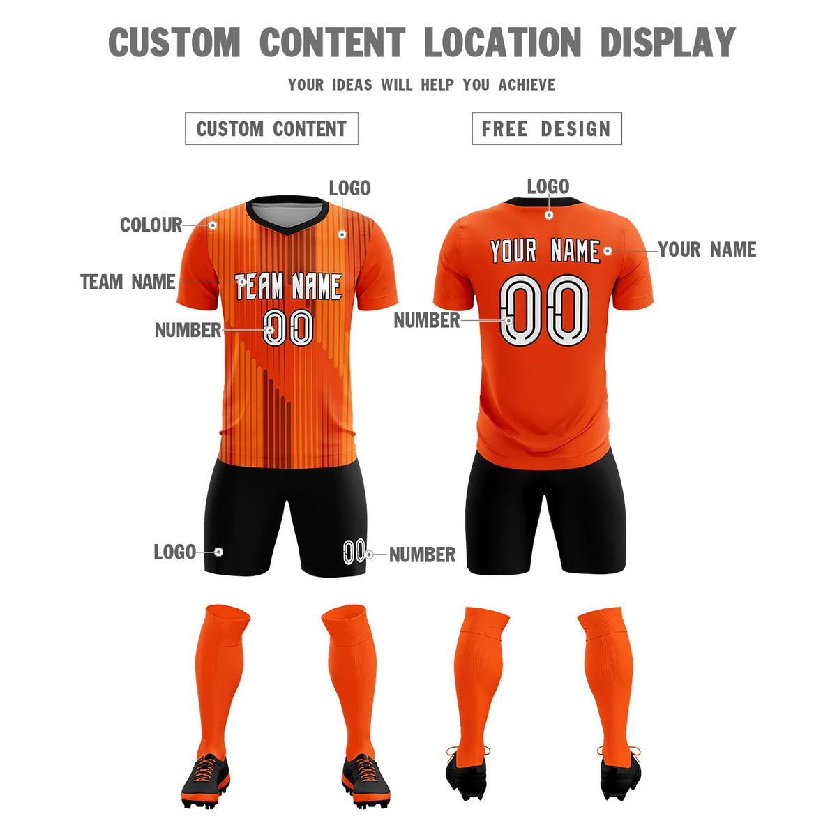 Custom Orange Black Soft Training Uniform Soccer Sets Jersey