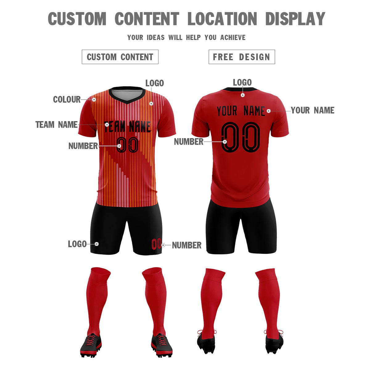 Custom Red Black Soft Training Uniform Soccer Sets Jersey