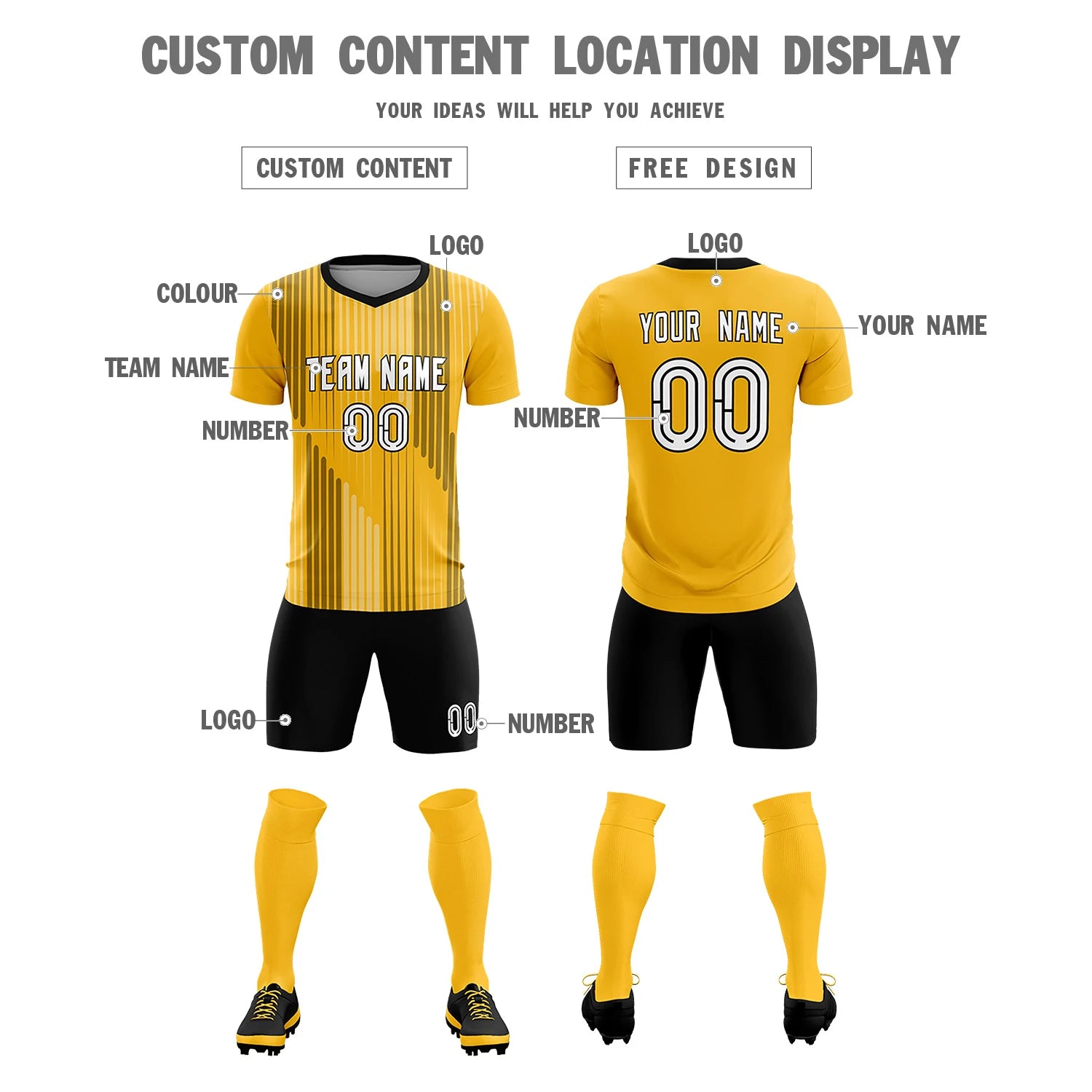 Custom Gold01 Black Soft Training Uniform Soccer Sets Jersey