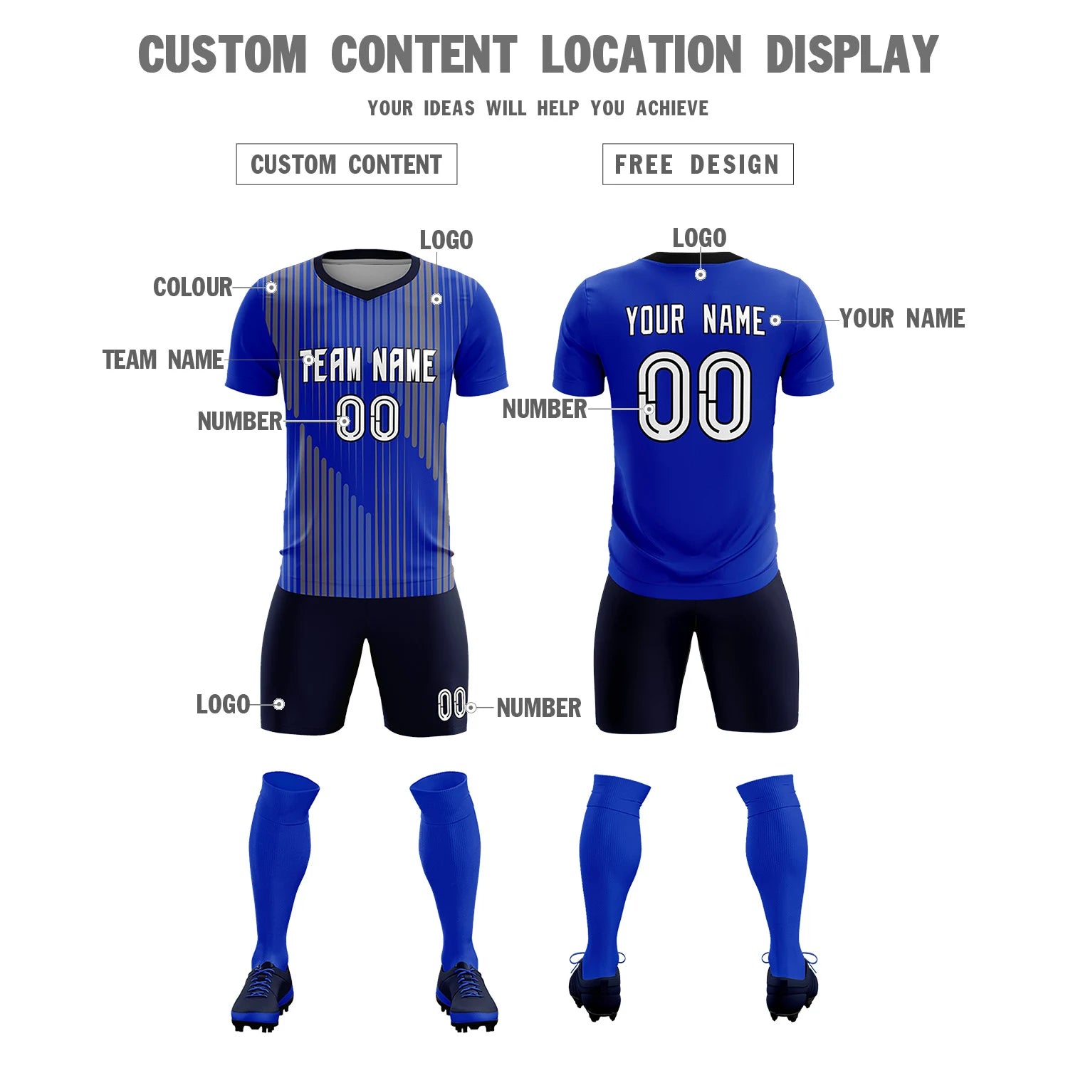 Custom Royal Blue Navy Soft Training Uniform Soccer Sets Jersey