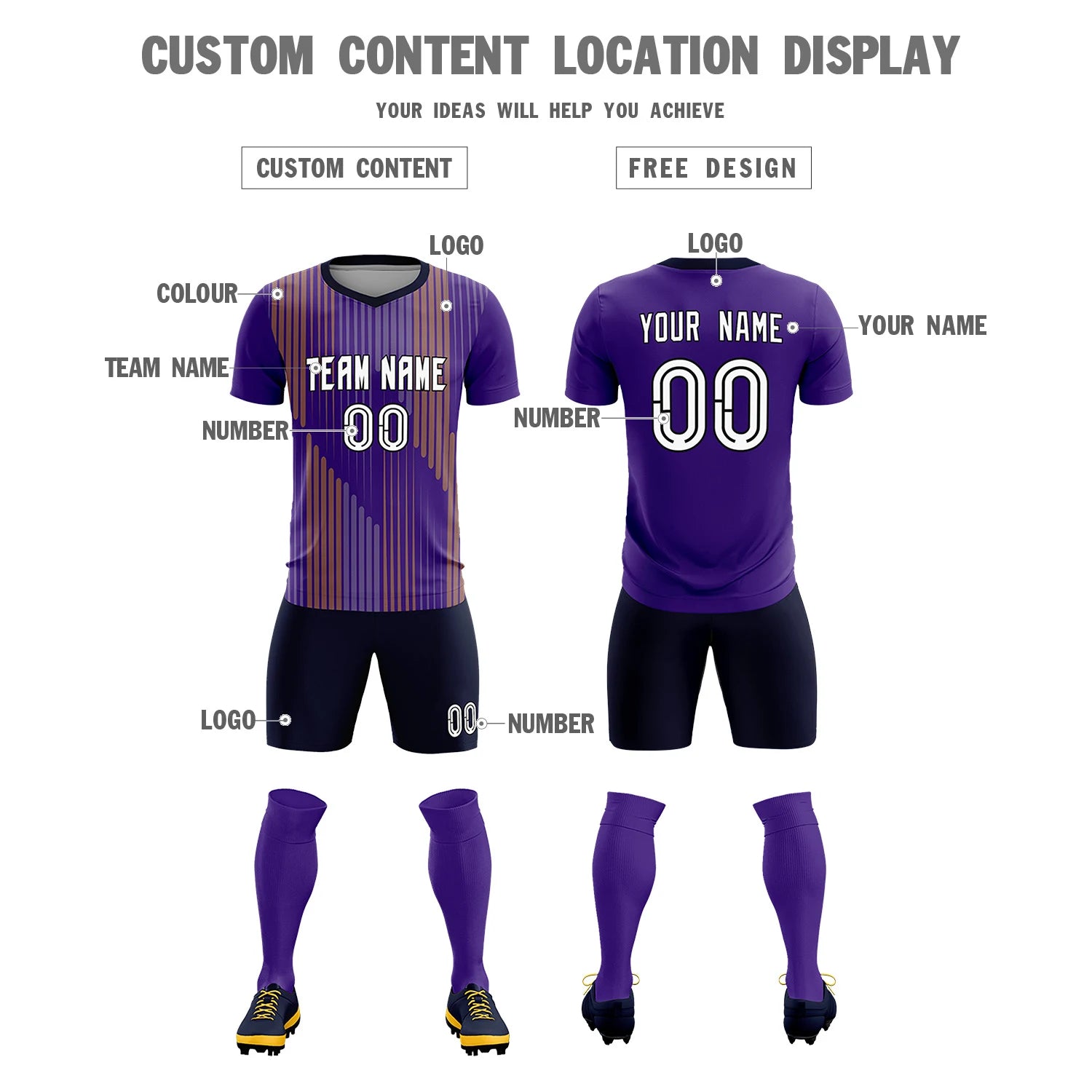 Custom Purple Navy Soft Training Uniform Soccer Sets Jersey
