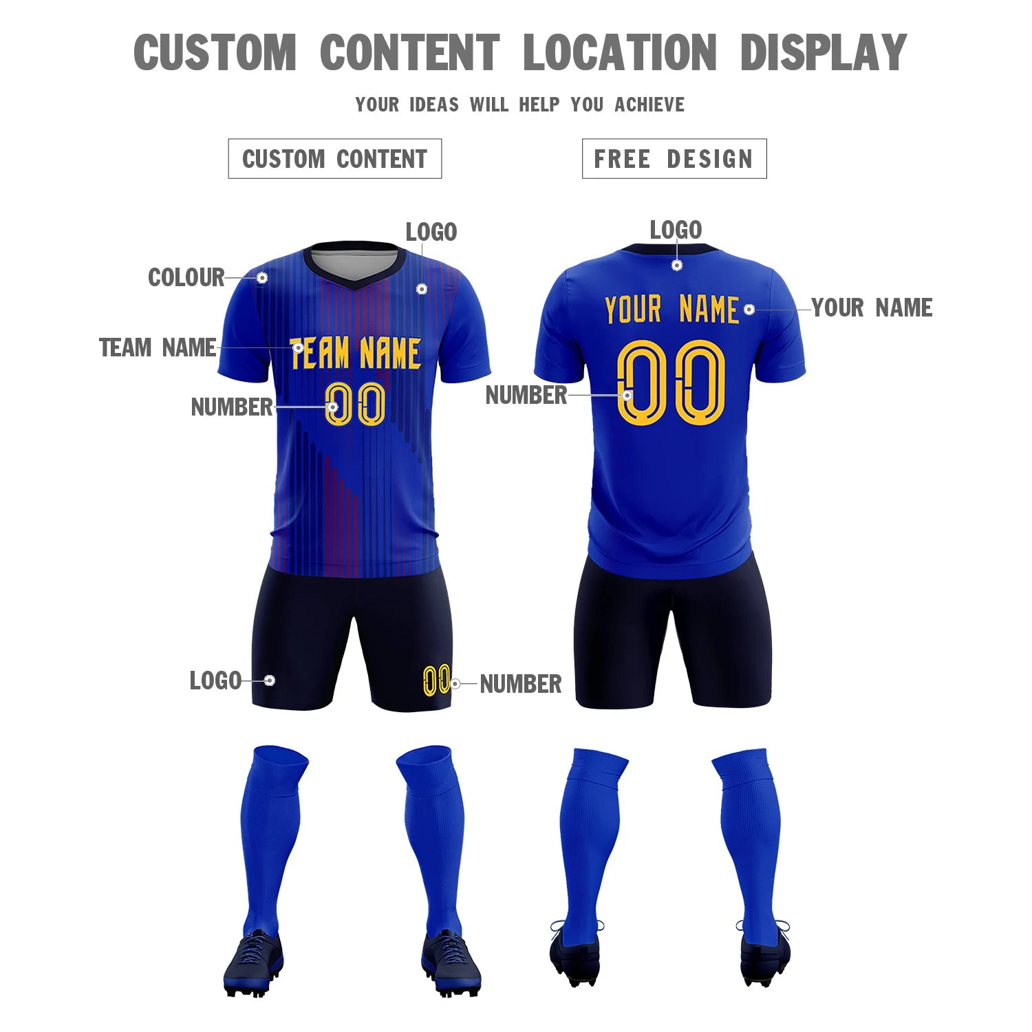 Custom Royal Blue Navy Soft Training Uniform Soccer Sets Jersey