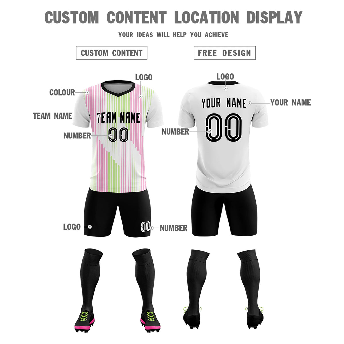 Custom White Black Soft Training Uniform Soccer Sets Jersey