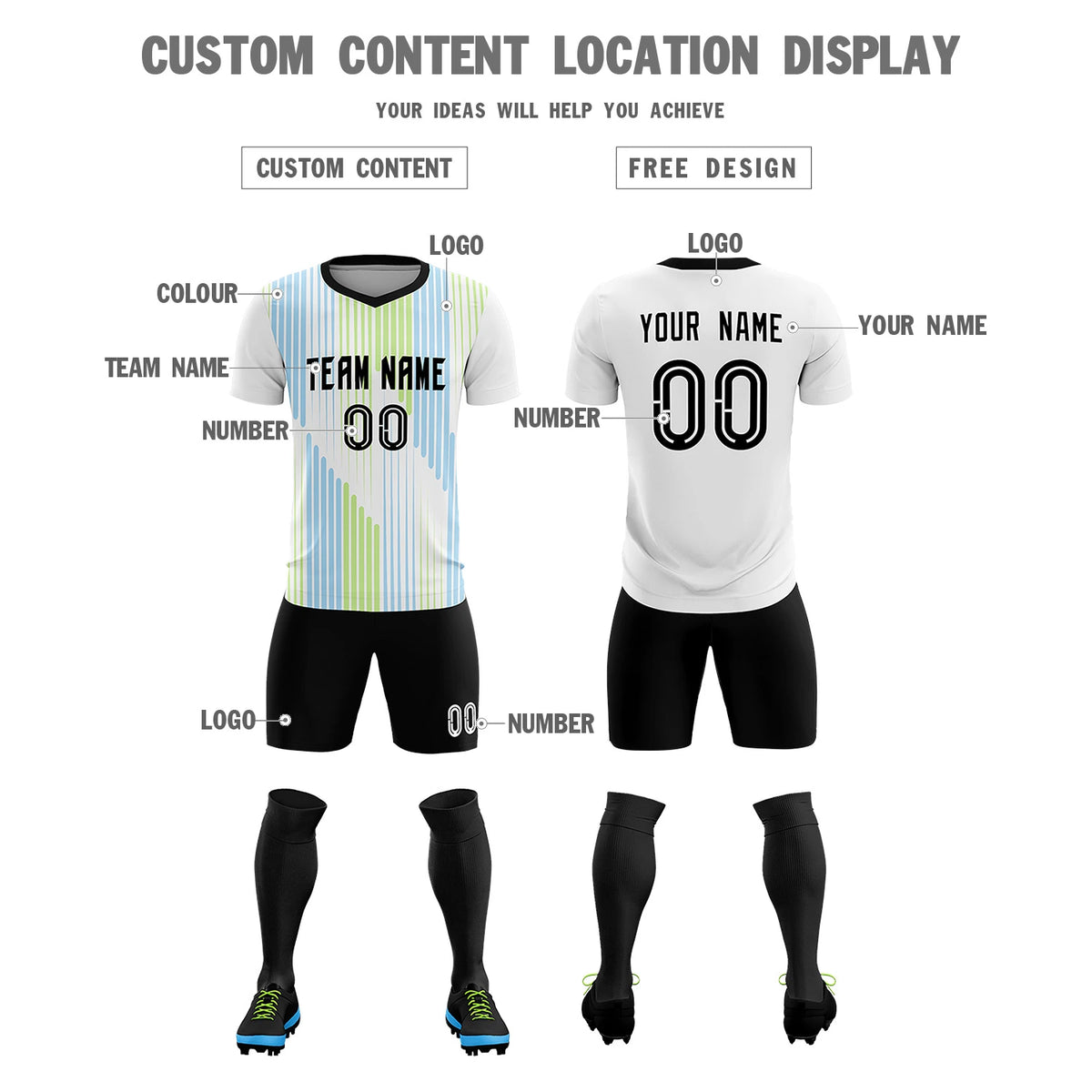 Custom White Black Soft Training Uniform Soccer Sets Jersey