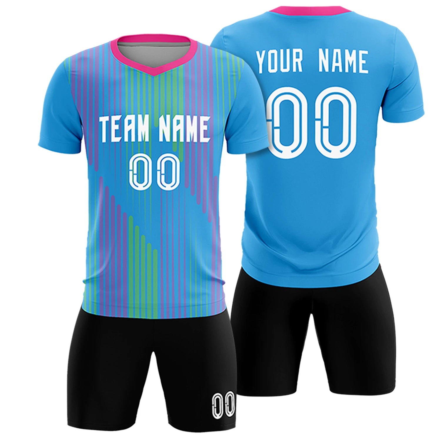 Custom Powder Blue Pink Soft Training Uniform Soccer Sets Jersey