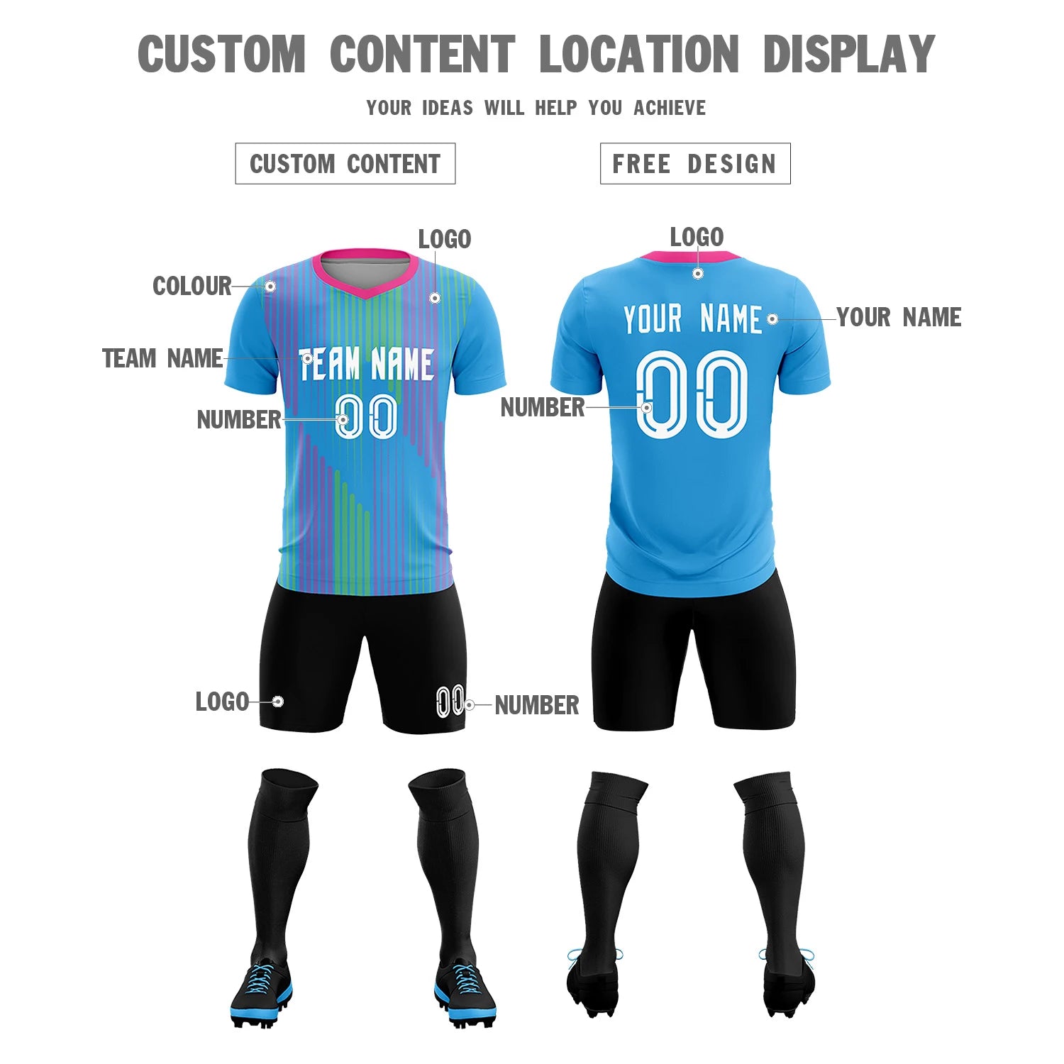 Custom Powder Blue Pink Soft Training Uniform Soccer Sets Jersey