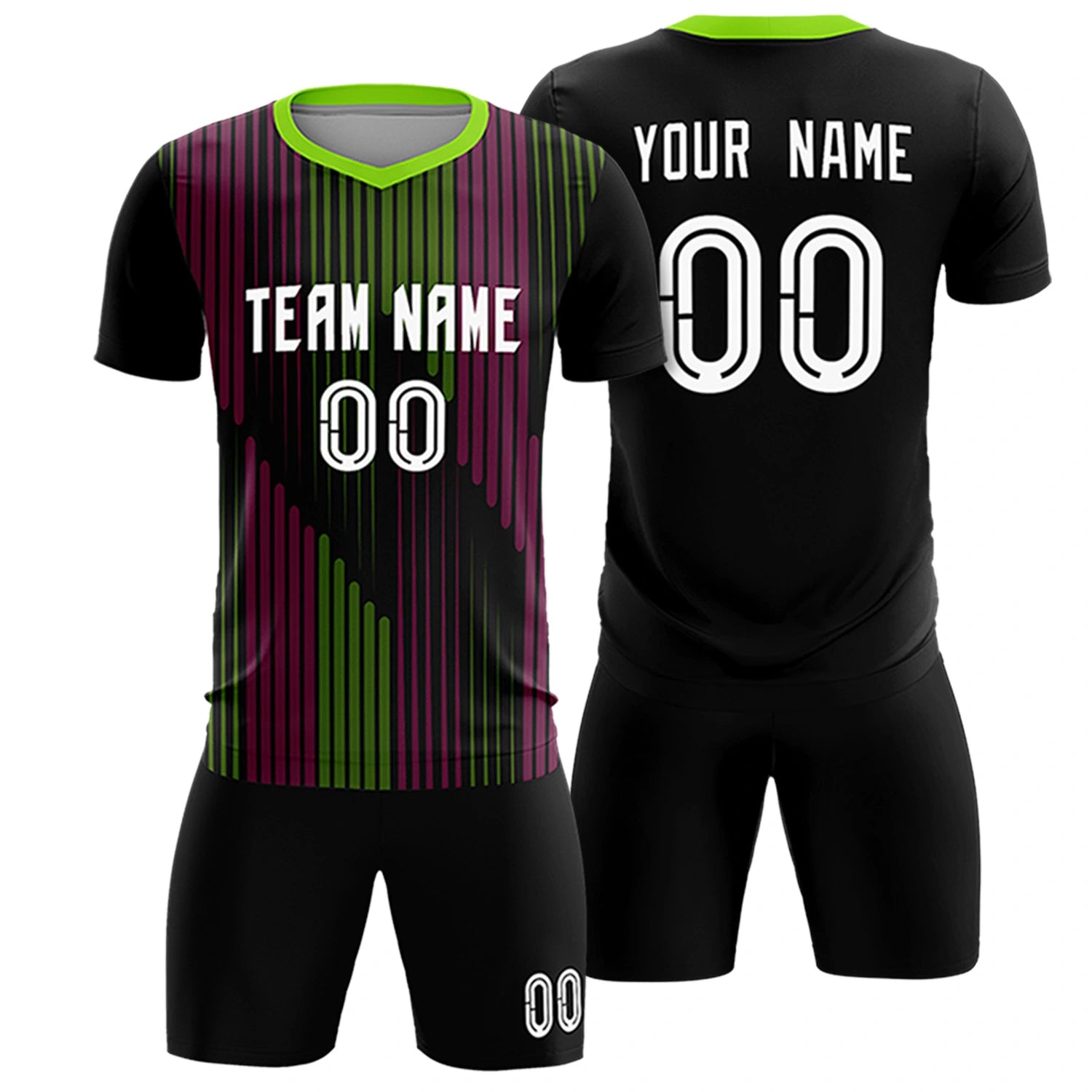 Custom Black Neon Green Soft Training Uniform Soccer Sets Jersey