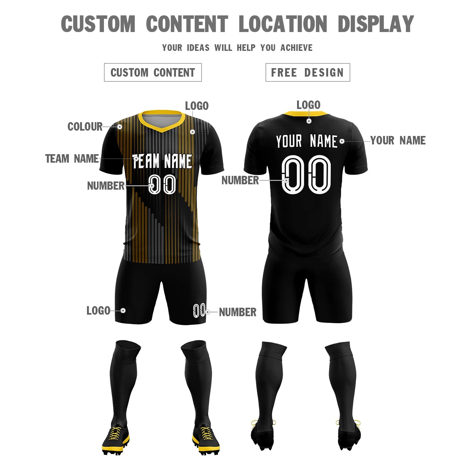 Custom Black Gold01 Soft Training Uniform Soccer Sets Jersey