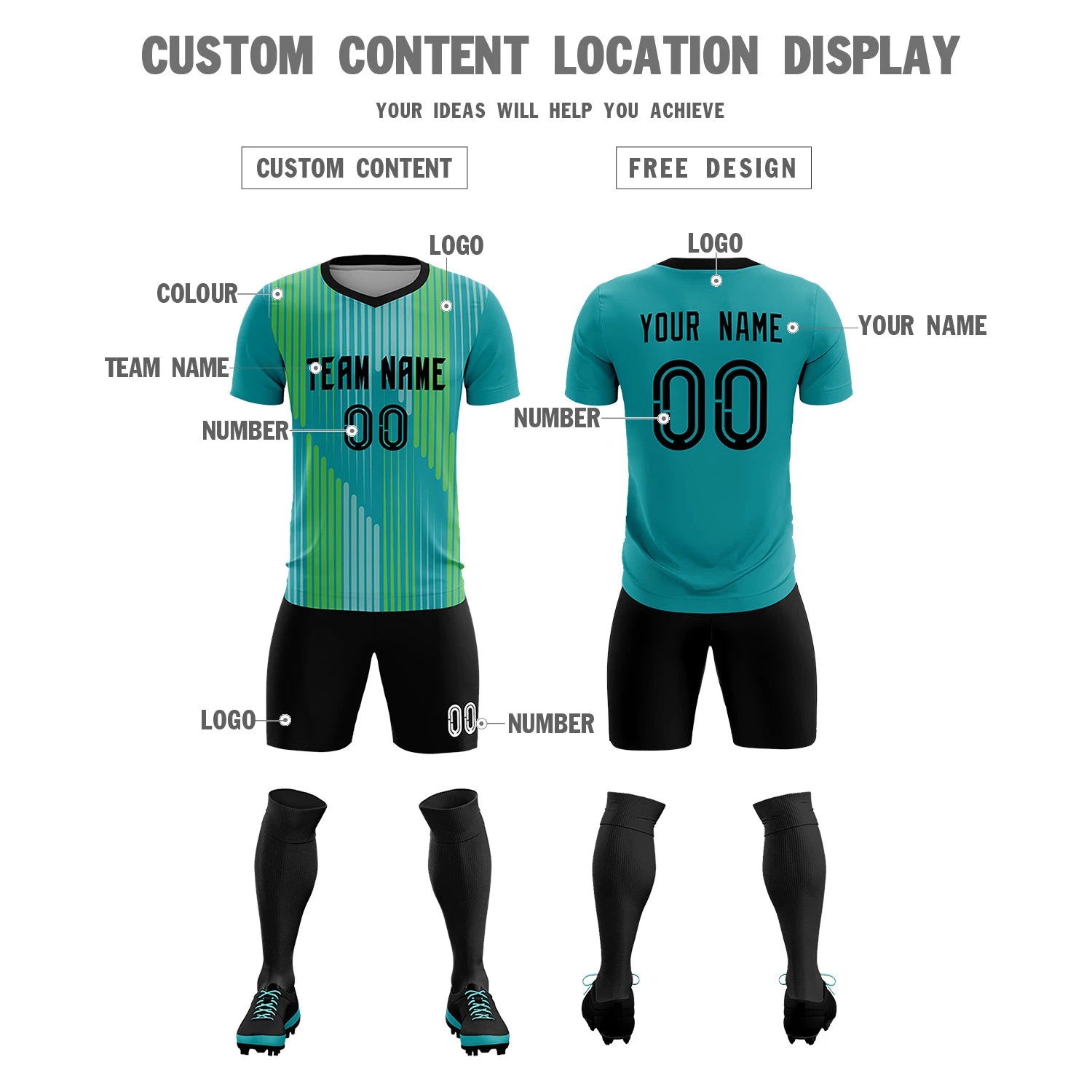 Custom Bright Green Black Soft Training Uniform Soccer Sets Jersey