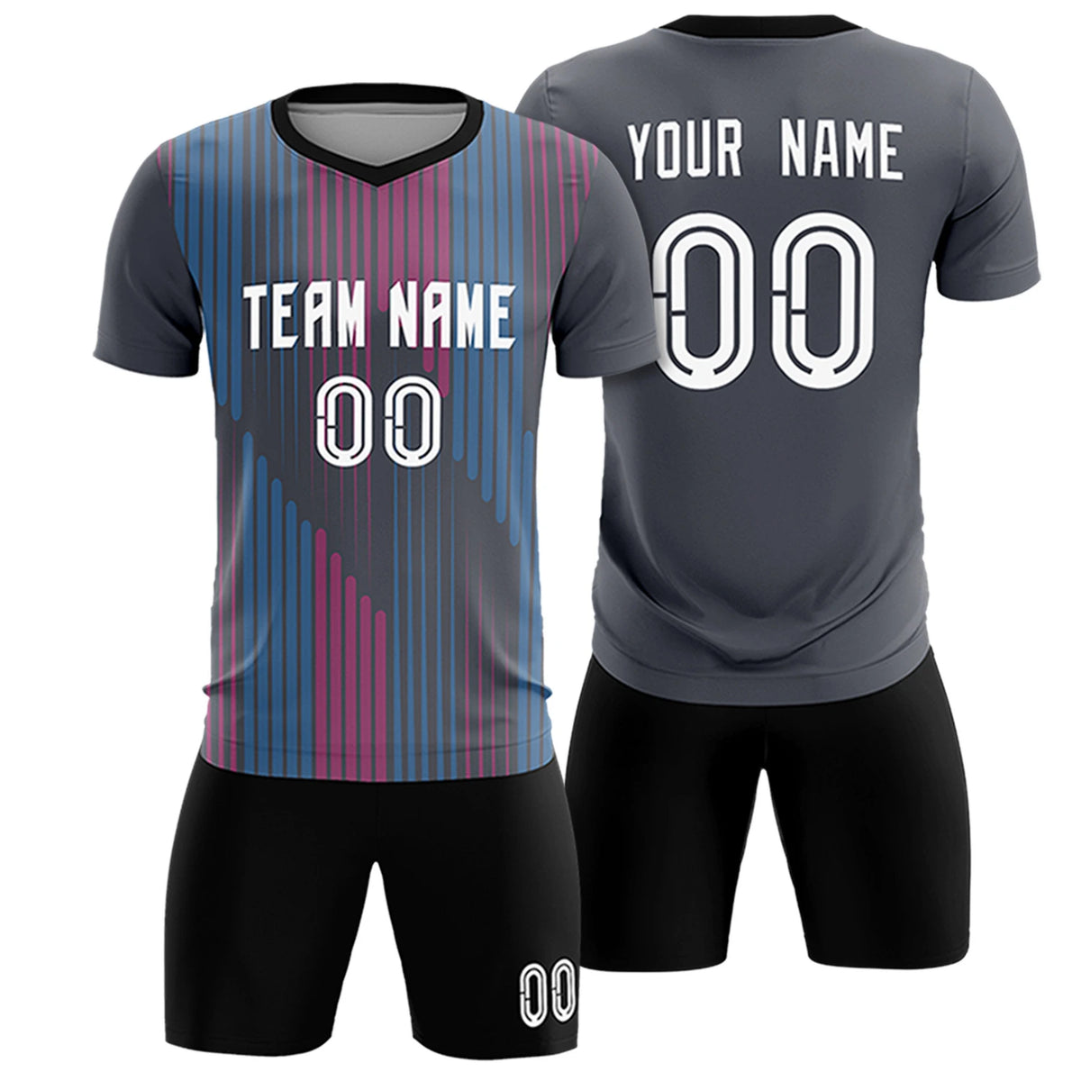 Custom Gray Black Soft Training Uniform Soccer Sets Jersey