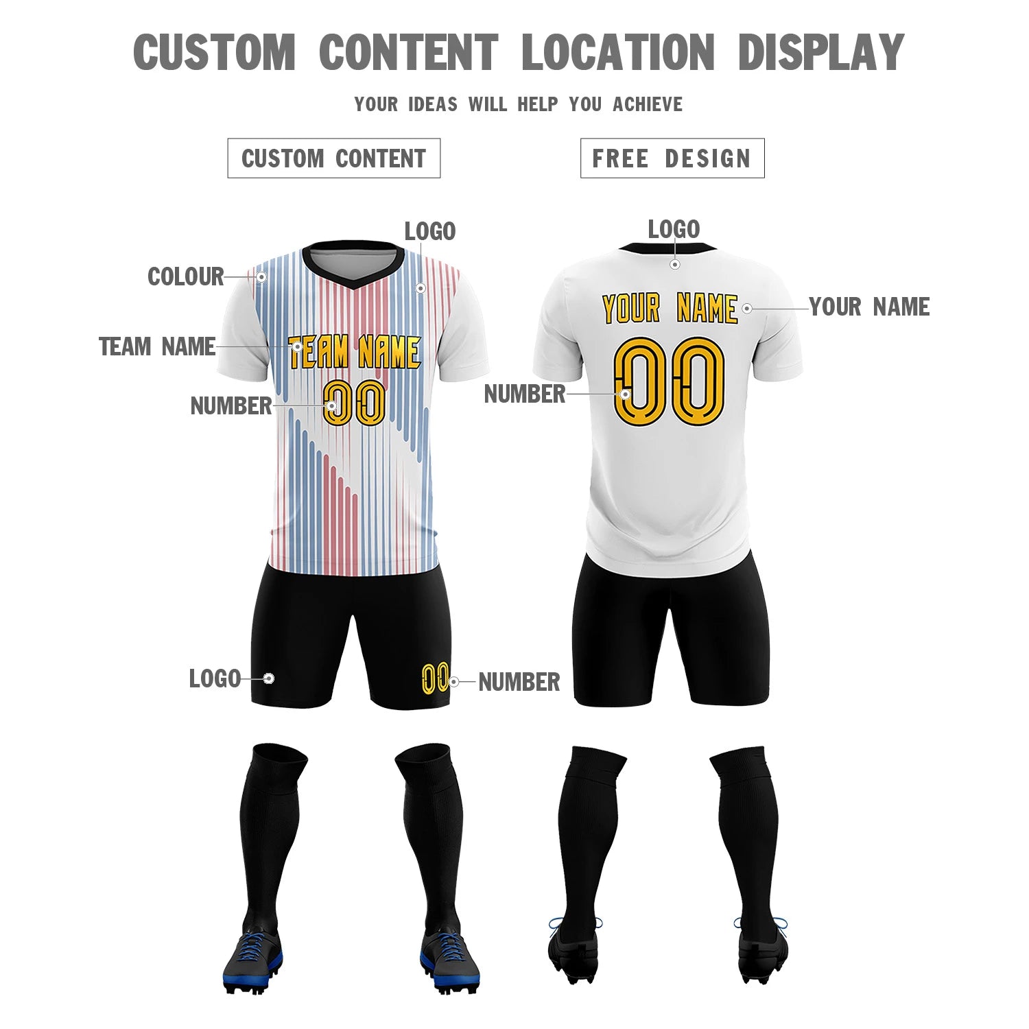 Custom White Black Soft Training Uniform Soccer Sets Jersey