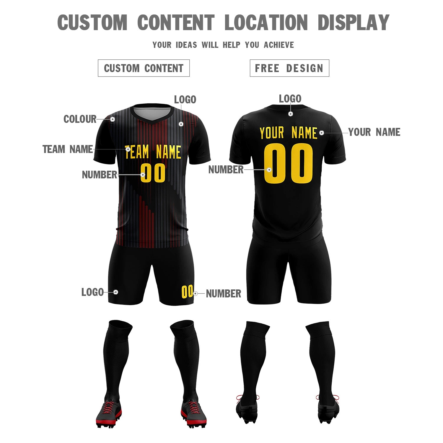 Custom Black Black Soft Training Uniform Soccer Sets Jersey