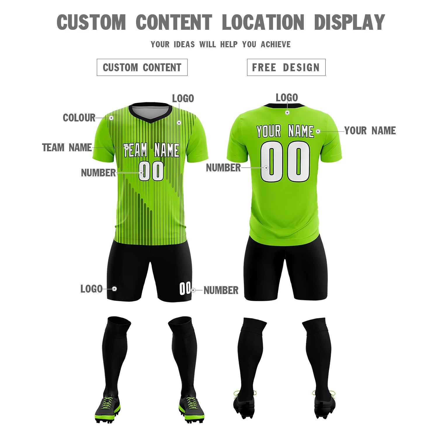 Custom Neon Green Black Soft Training Uniform Soccer Sets Jersey