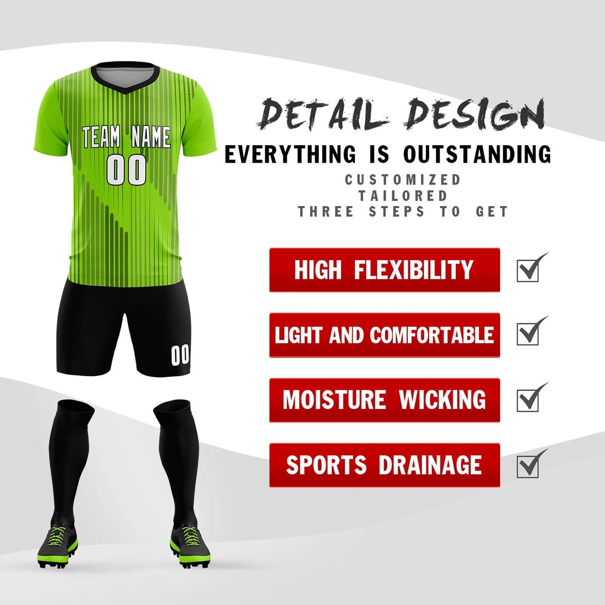 Custom Neon Green Black Soft Training Uniform Soccer Sets Jersey