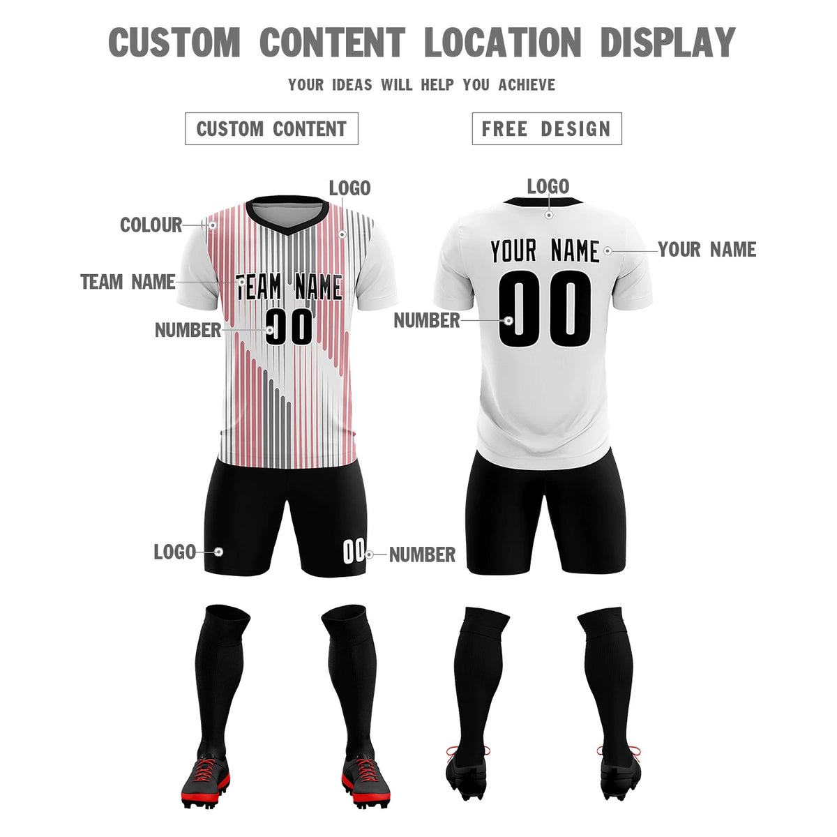 Custom White Black Soft Training Uniform Soccer Sets Jersey