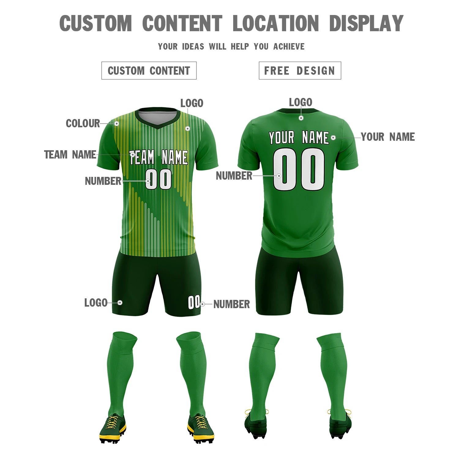 Custom Kelly Green Gold01 Soft Training Uniform Soccer Sets Jersey