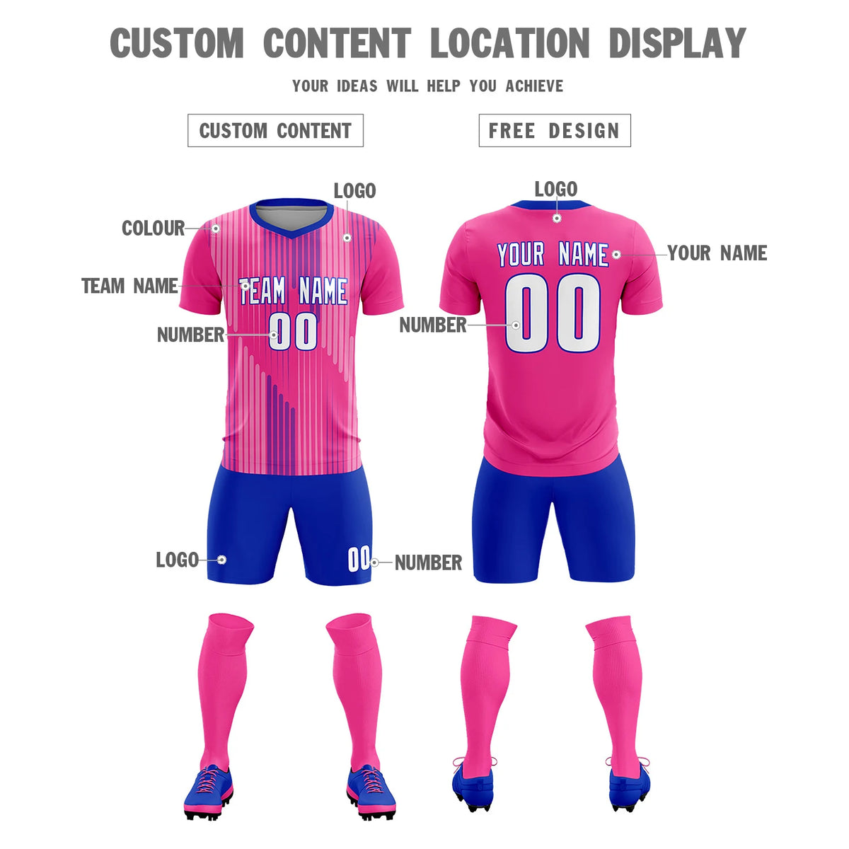 Custom Pink Royal Blue Soft Training Uniform Soccer Sets Jersey