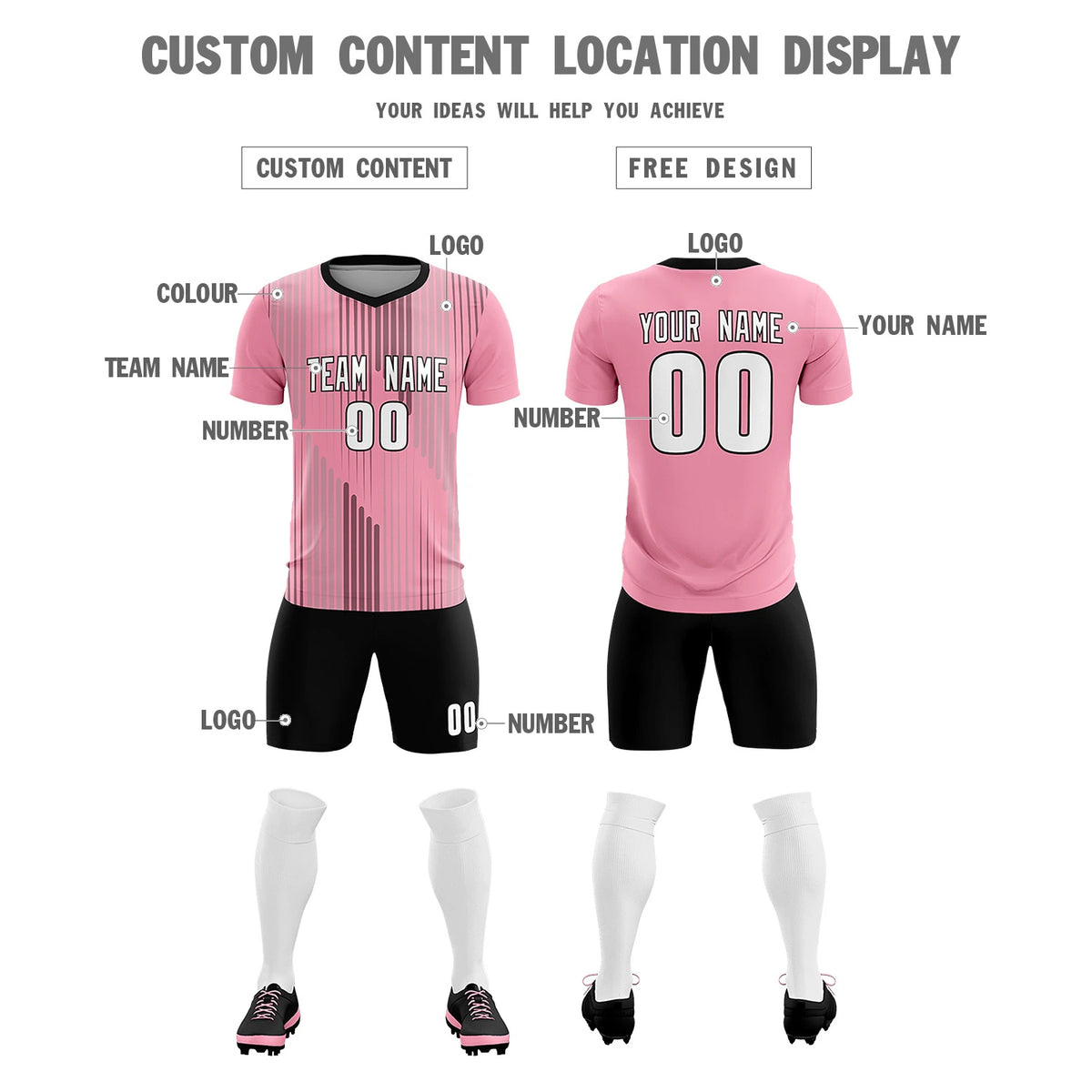 Custom Light Pink Black Soft Training Uniform Soccer Sets Jersey