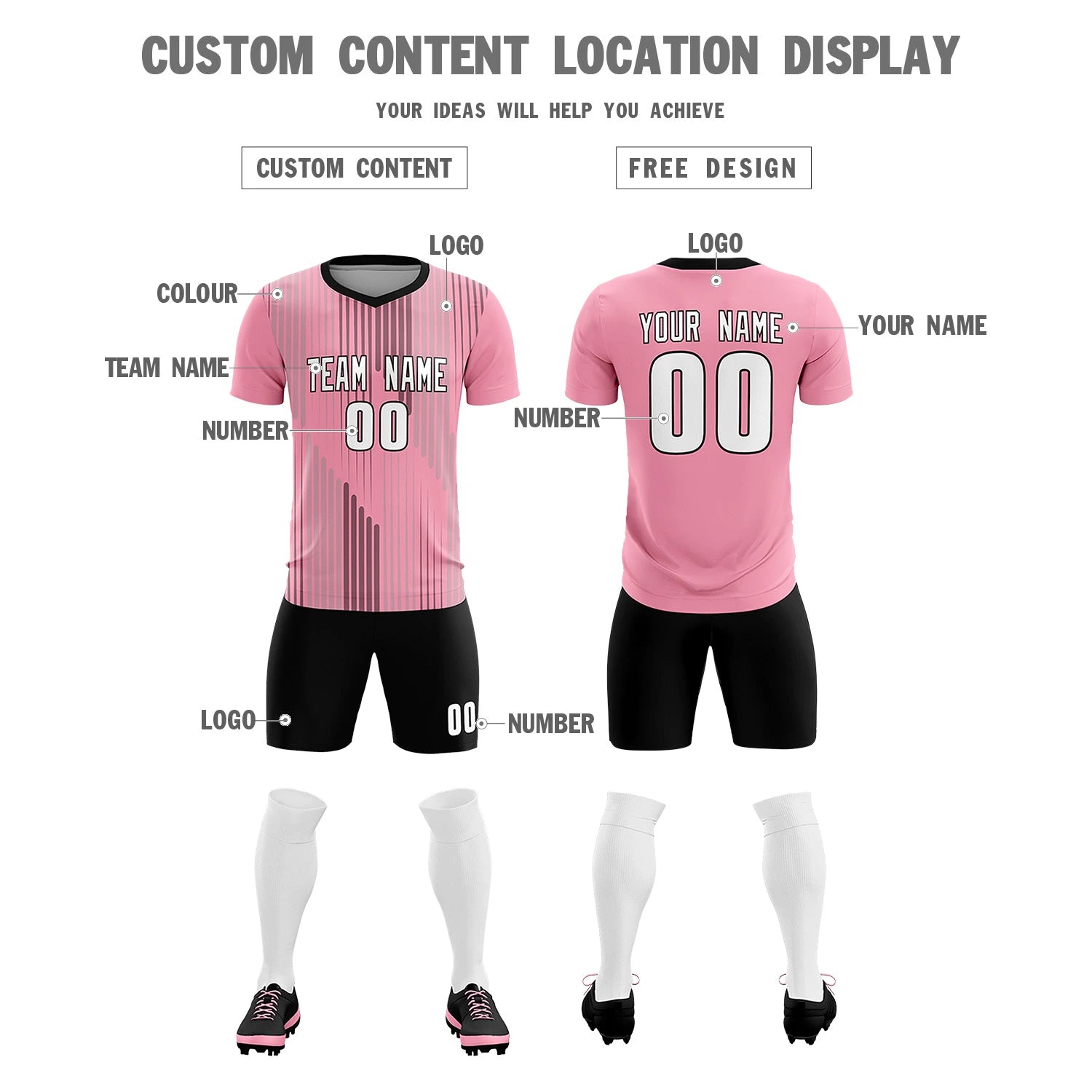Custom Light Pink Black Soft Training Uniform Soccer Sets Jersey
