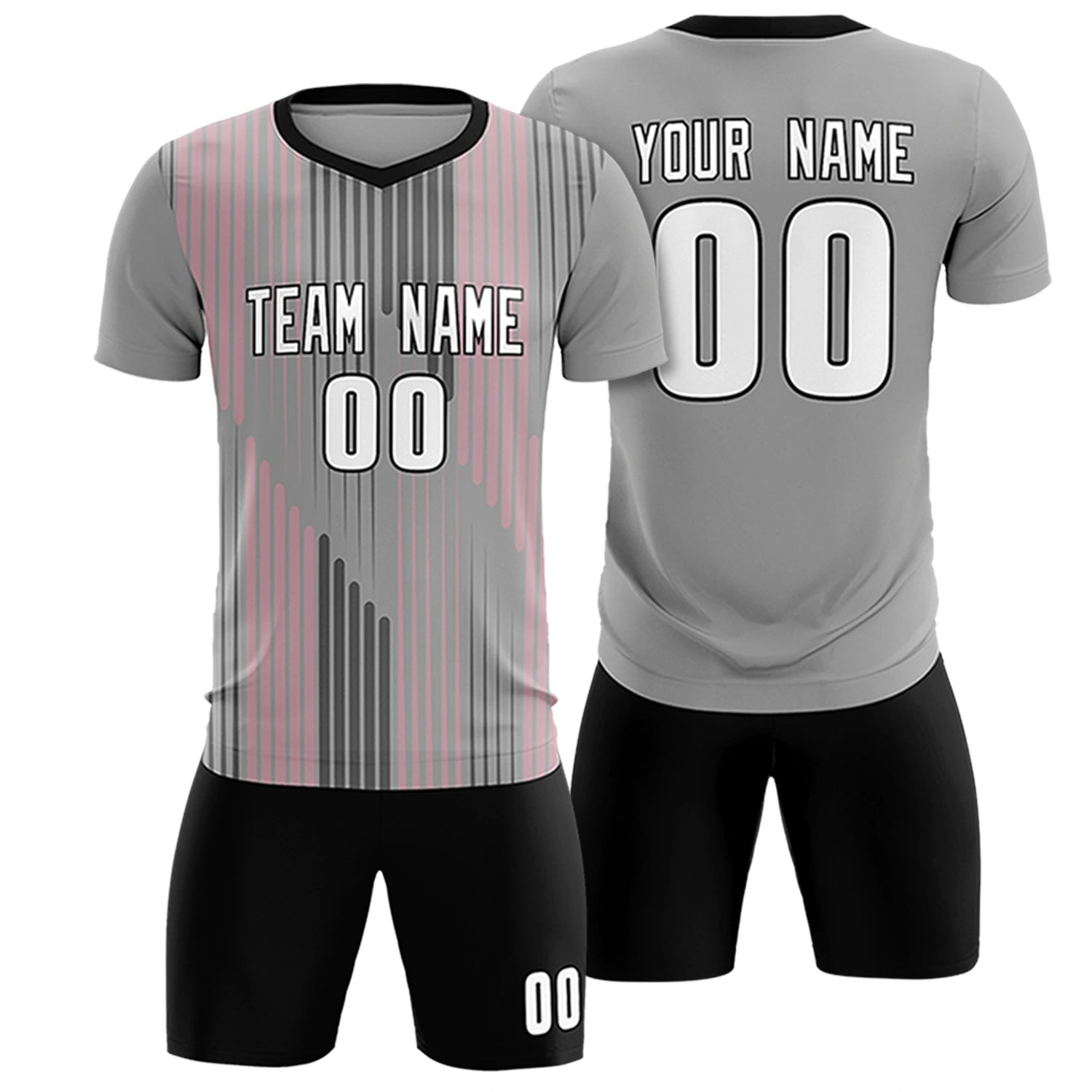 Custom Gray Black Soft Training Uniform Soccer Sets Jersey