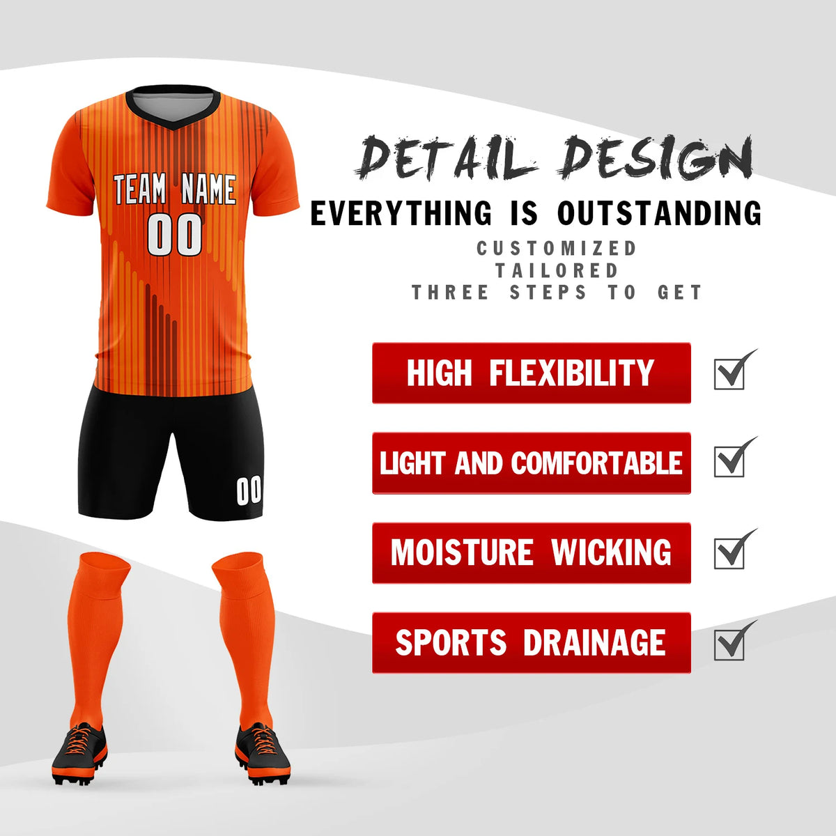 Custom Orange Black Soft Training Uniform Soccer Sets Jersey