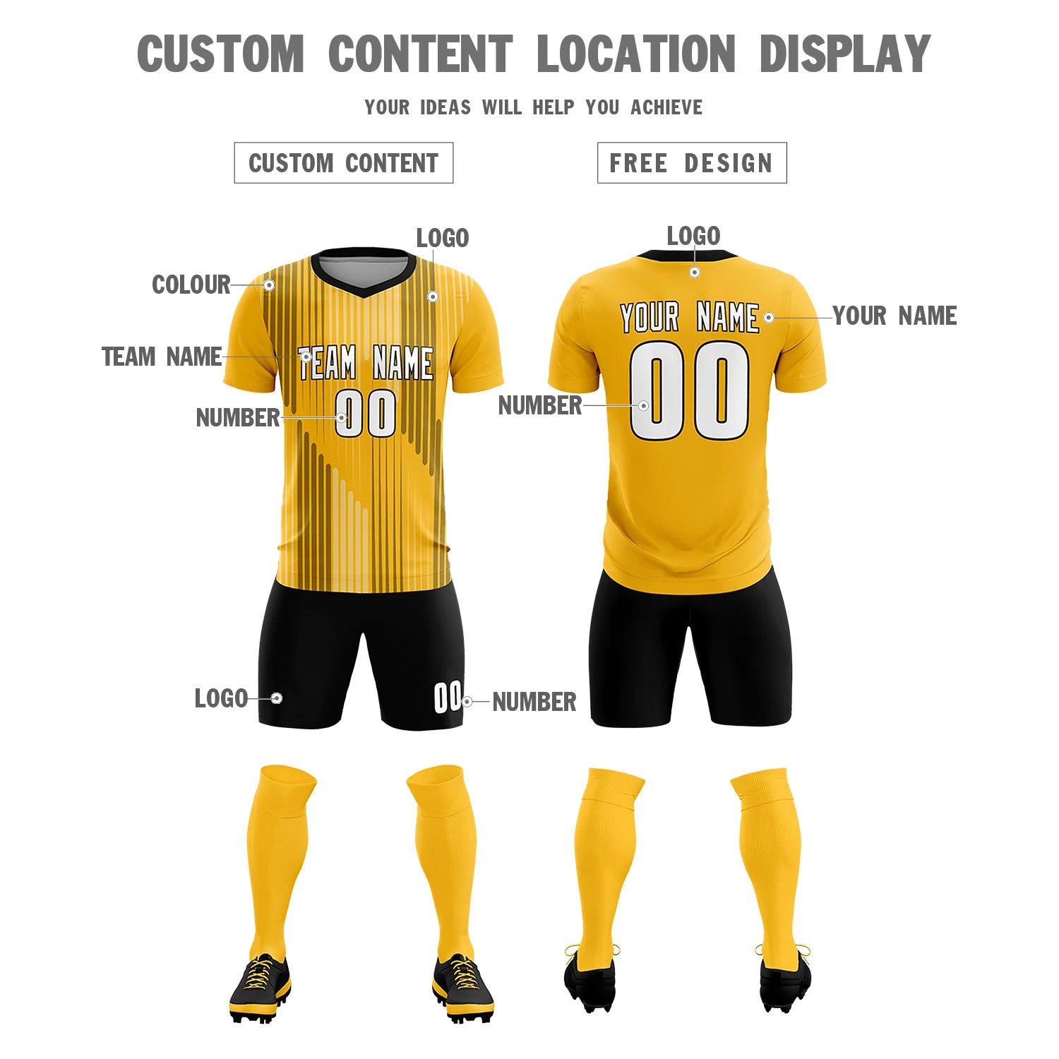 Custom Gold01 Black Soft Training Uniform Soccer Sets Jersey