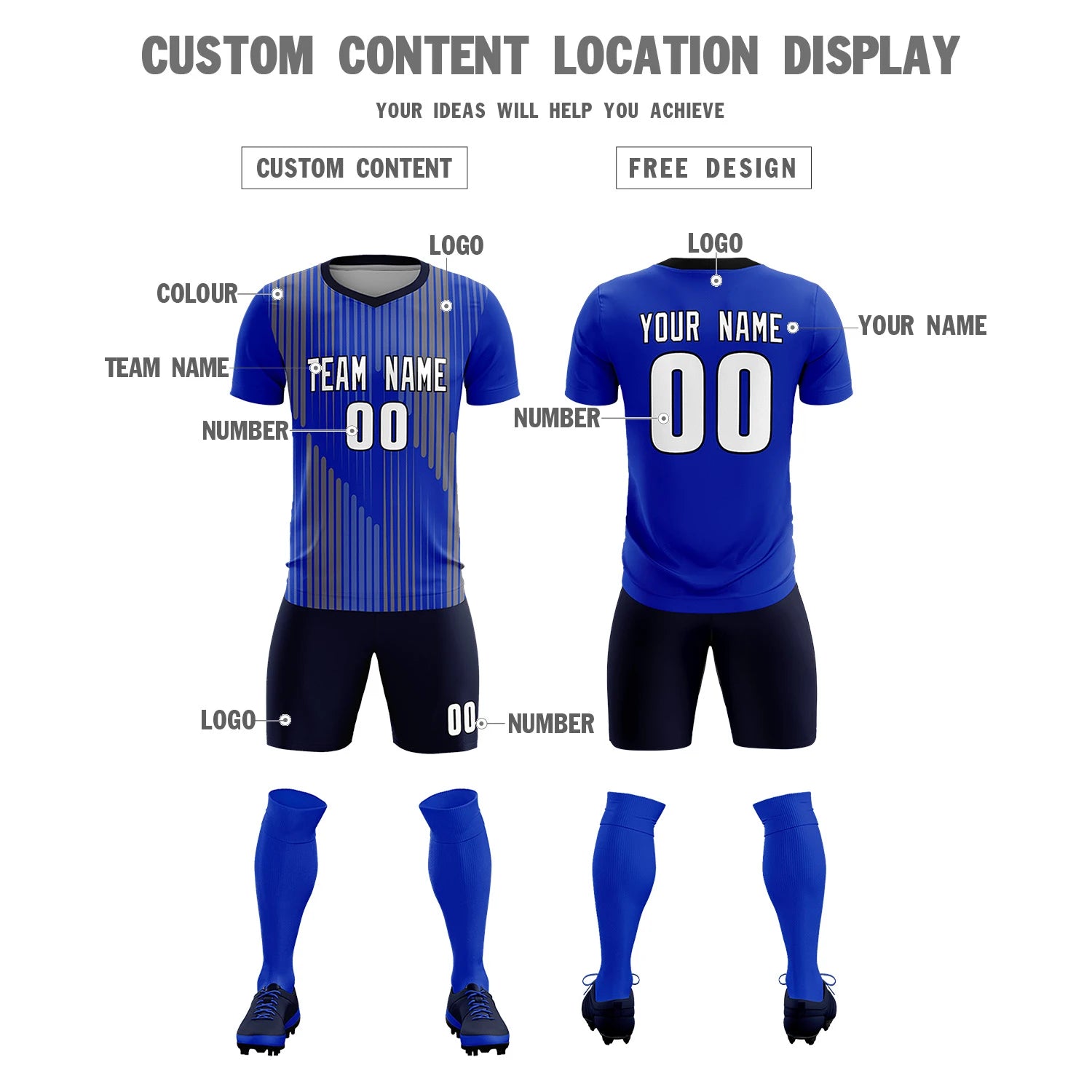 Custom Royal Blue Navy Soft Training Uniform Soccer Sets Jersey