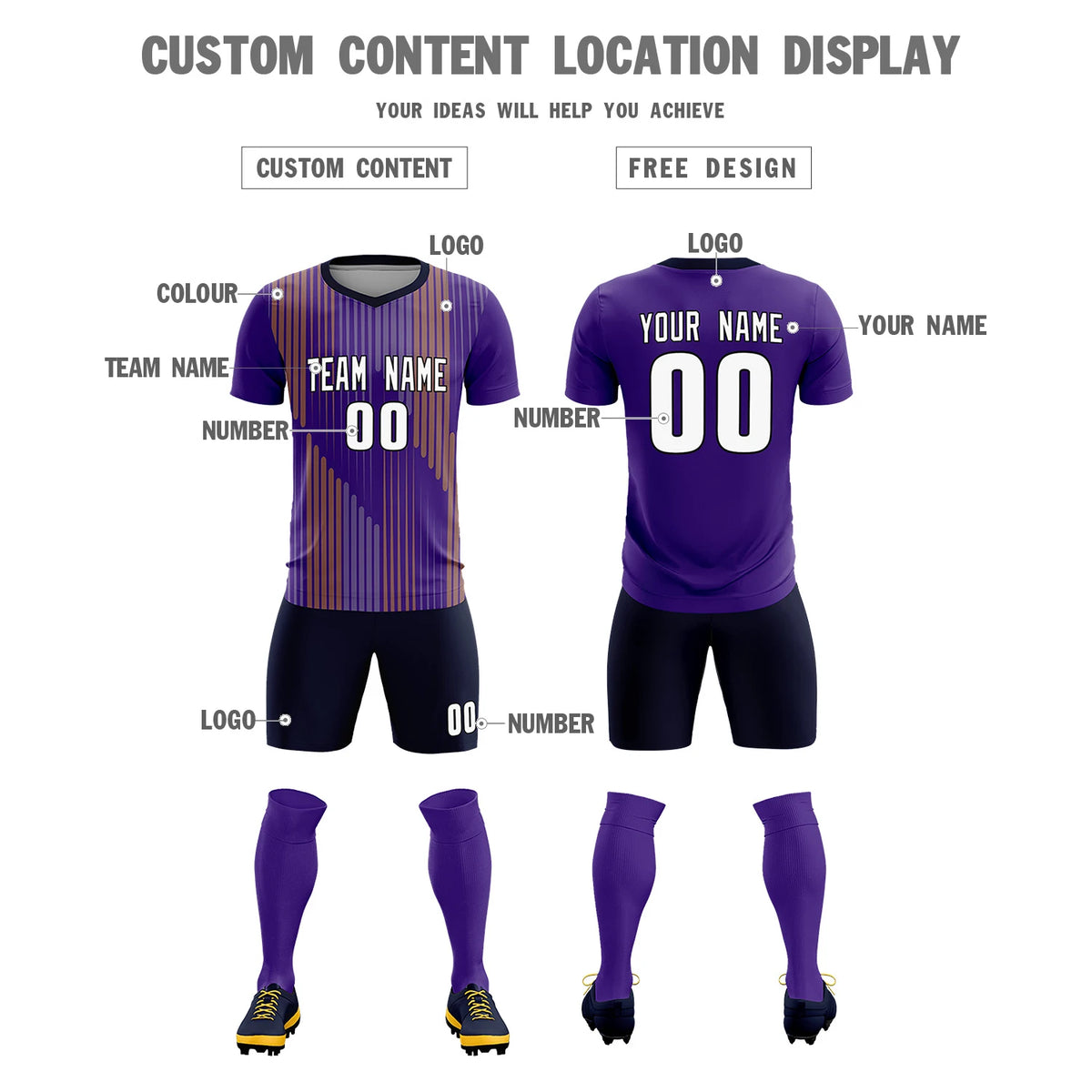 Custom Purple Navy Soft Training Uniform Soccer Sets Jersey