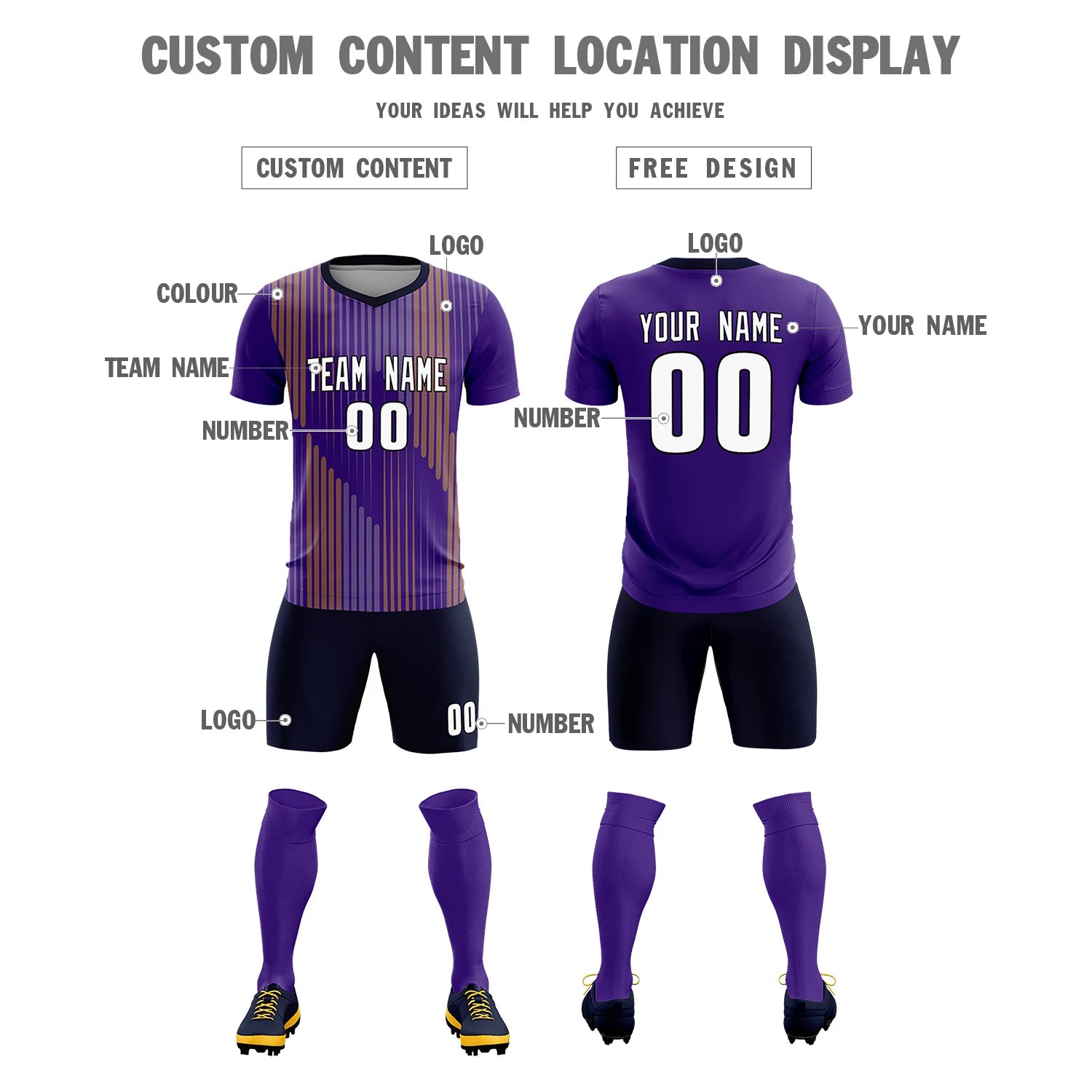 Custom Purple Navy Soft Training Uniform Soccer Sets Jersey