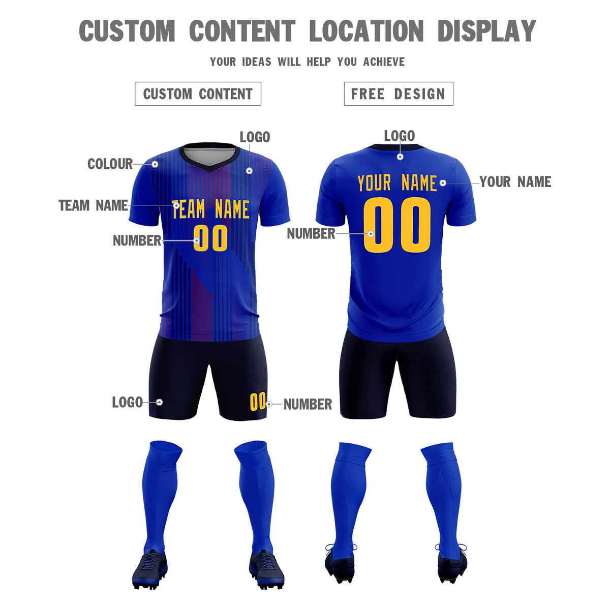 Custom Royal Blue Navy Soft Training Uniform Soccer Sets Jersey
