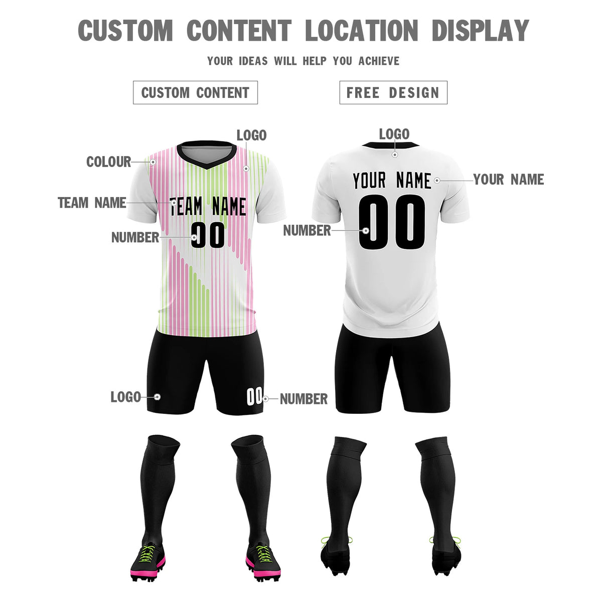 Custom White Black Soft Training Uniform Soccer Sets Jersey
