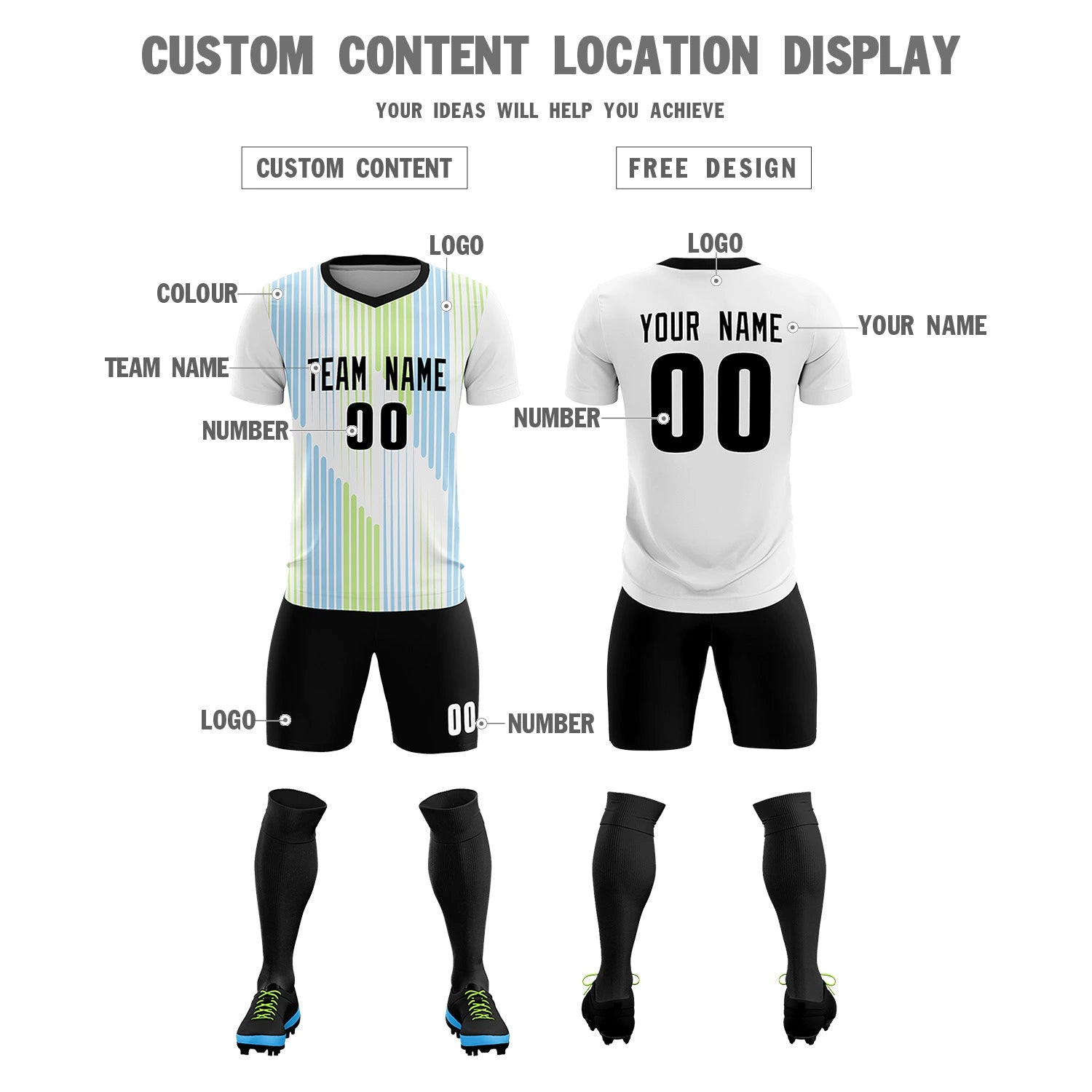 Custom White Black Soft Training Uniform Soccer Sets Jersey