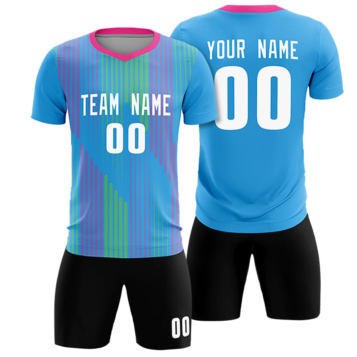 Custom Powder Blue Pink Soft Training Uniform Soccer Sets Jersey