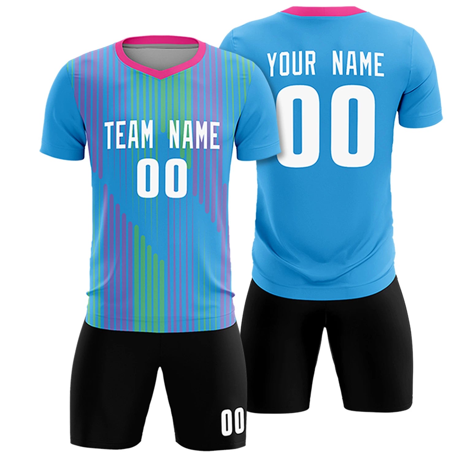 Custom Powder Blue Pink Soft Training Uniform Soccer Sets Jersey