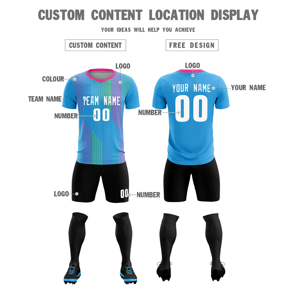 Custom Powder Blue Pink Soft Training Uniform Soccer Sets Jersey