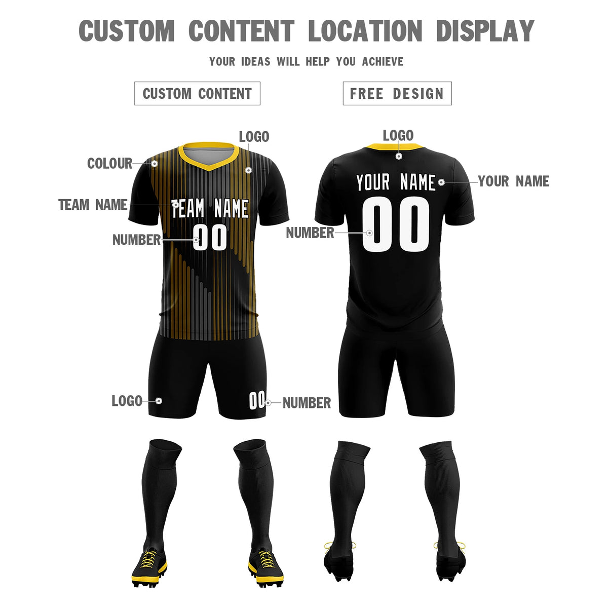 Custom Black Gold01 Soft Training Uniform Soccer Sets Jersey
